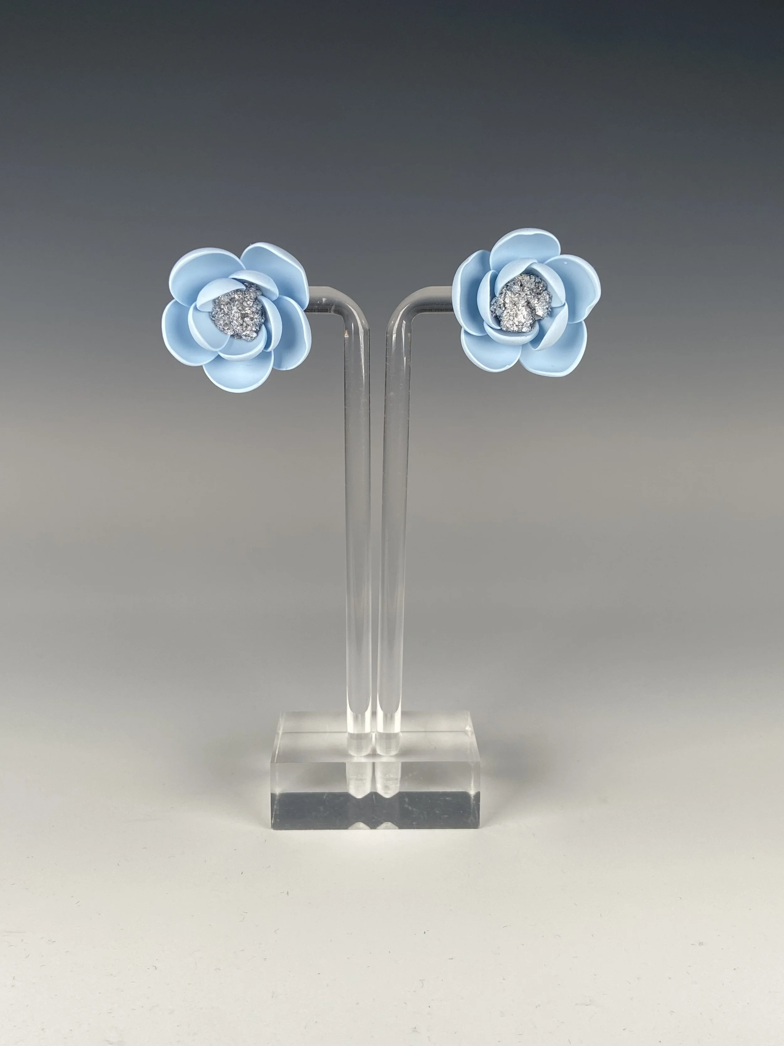 Floral Studs in Pastel Blue