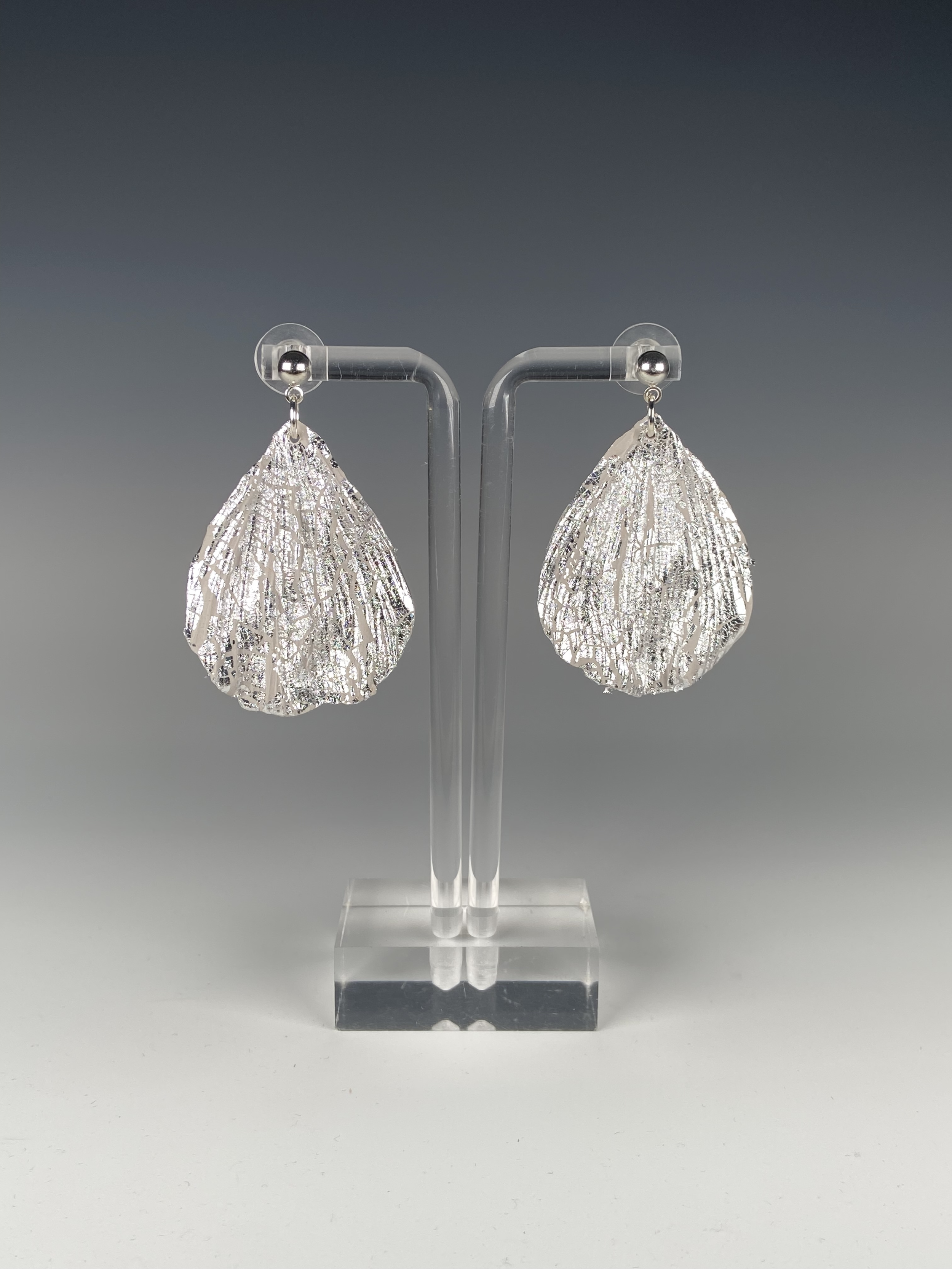 Petal Dangles in Silver Leaf Crackle