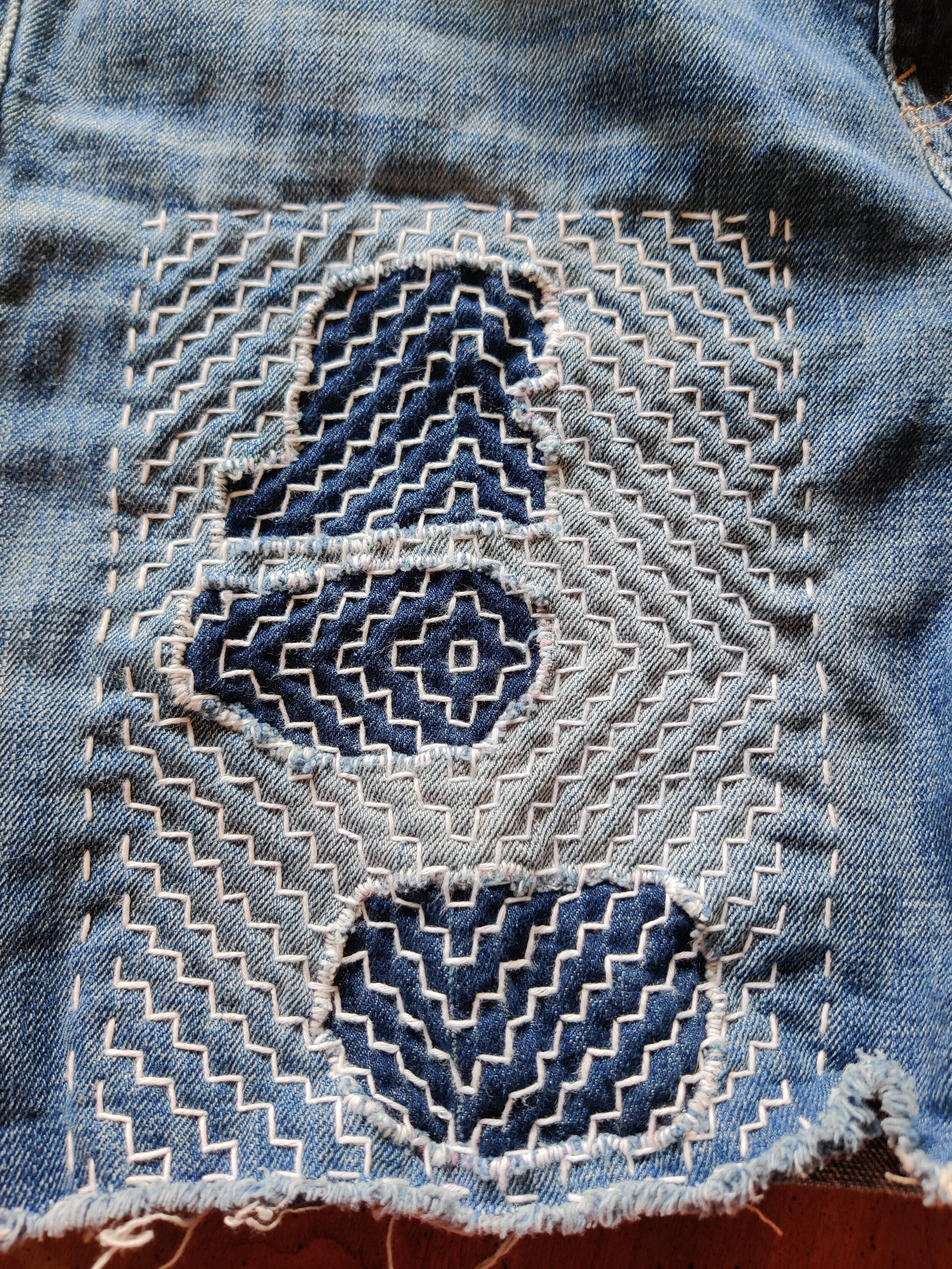 Sashiko Style Mend, zoomed out