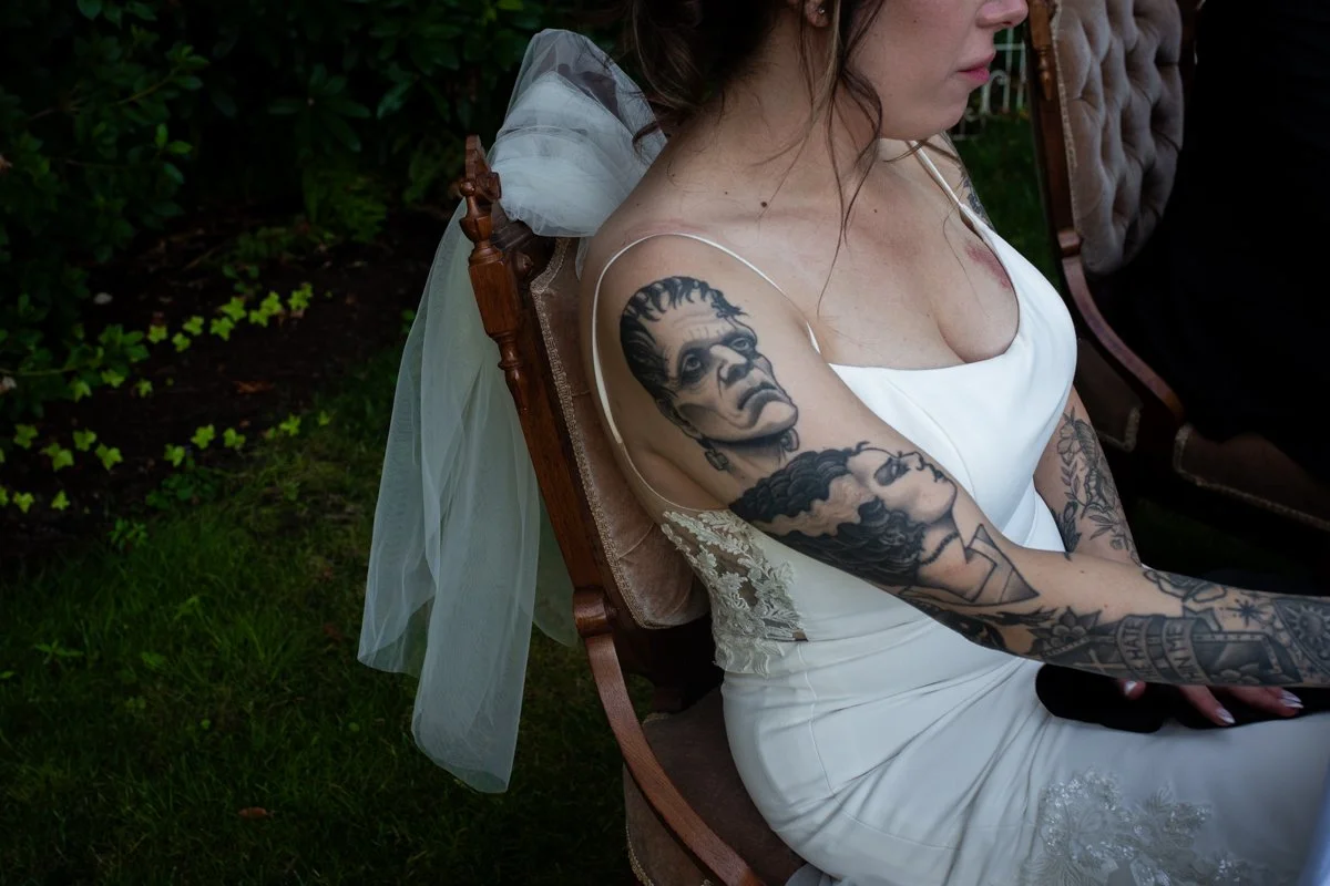 A bride with a tattoo, alternative documentary wedding photographer, Portland, OR