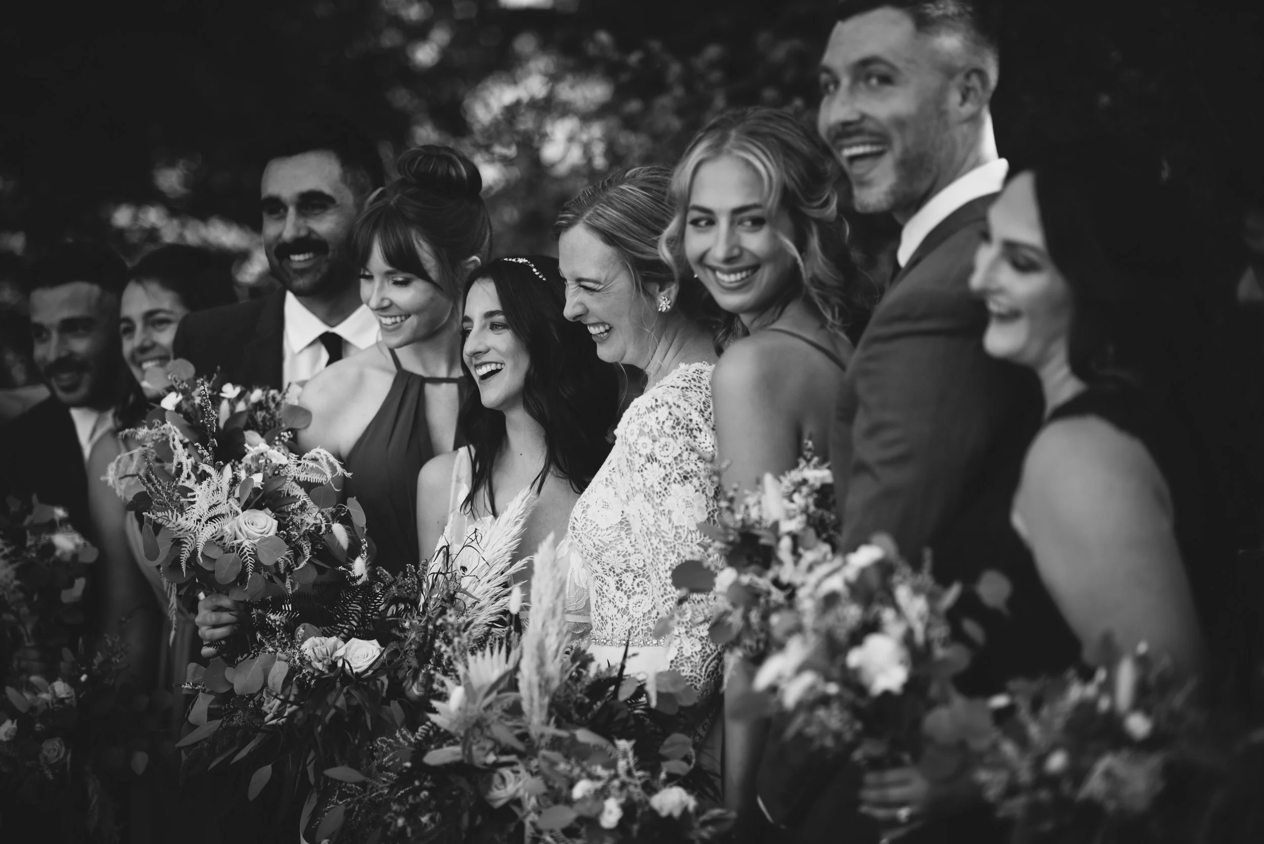 Edgefield black and white wedding party photo, documentary wedding photographer
