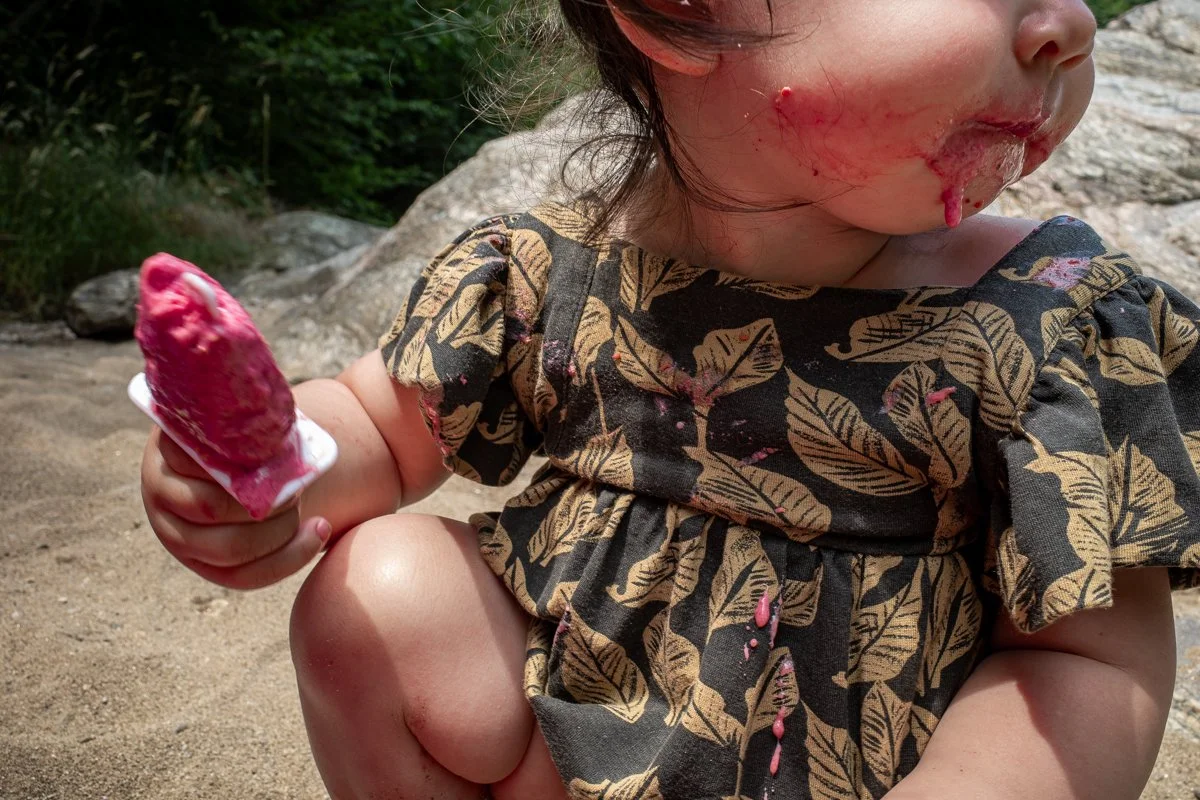 Black and white photo of messy popsicle