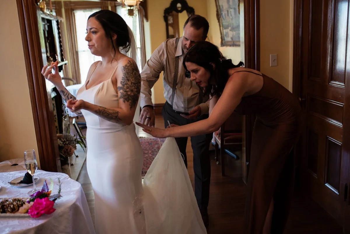 Candid Photo of the Bridal Party at The Belle Victorian Mansion Wedding Documentary Photographer Portland Oregon