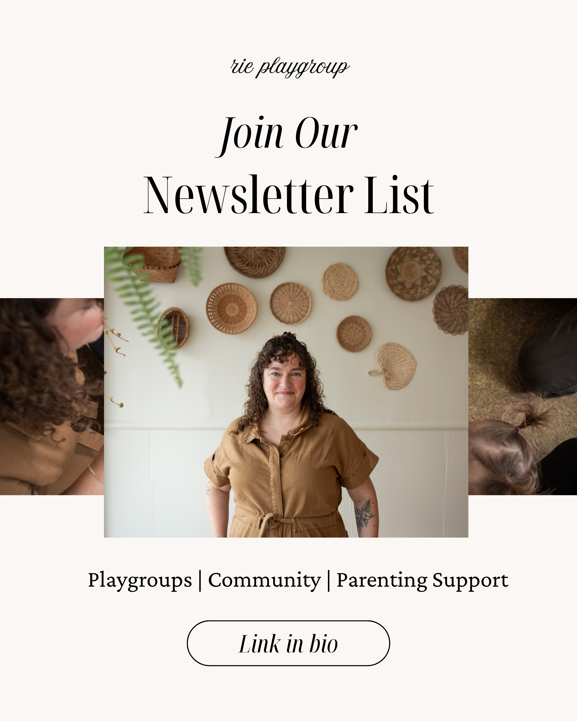 Example of email header with headshot of smiling woman in a brown jumpsuit.