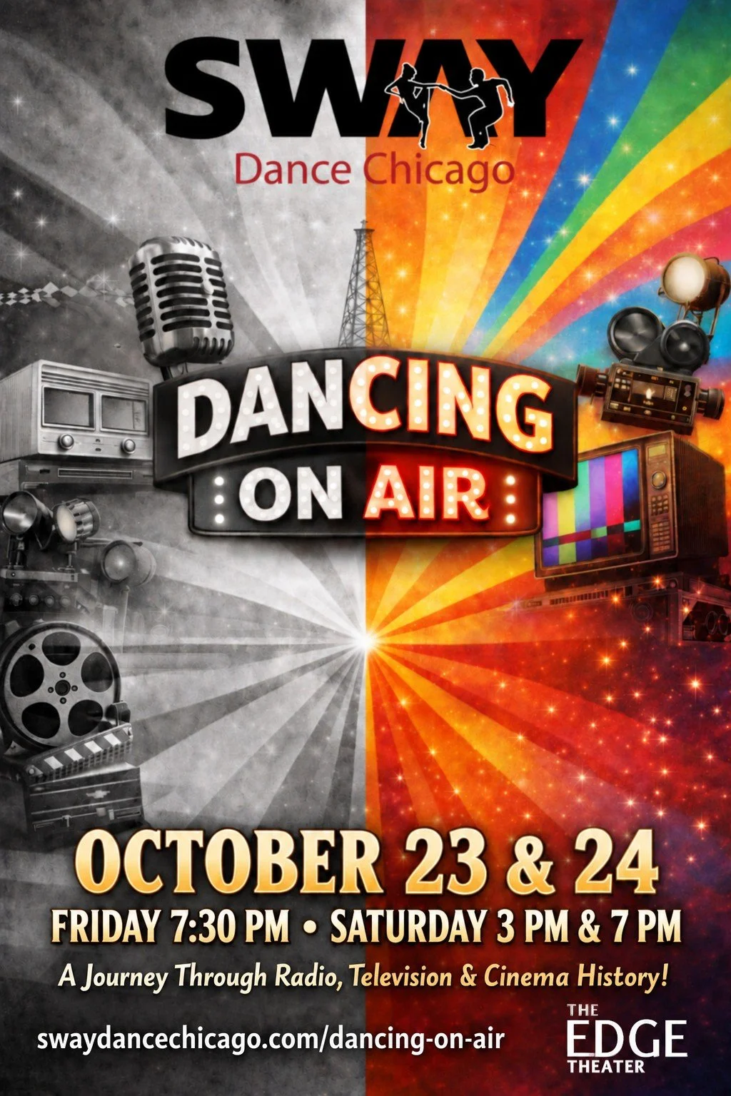 Tickets are on sale now for **Dancing on Air!**

Join Sway Dance for a journey through radio and television history, brought to life with ballroom, Latin, swing, tap, and more. Come cheer on our students and staff at The Edge Theater in Chicago!

**F