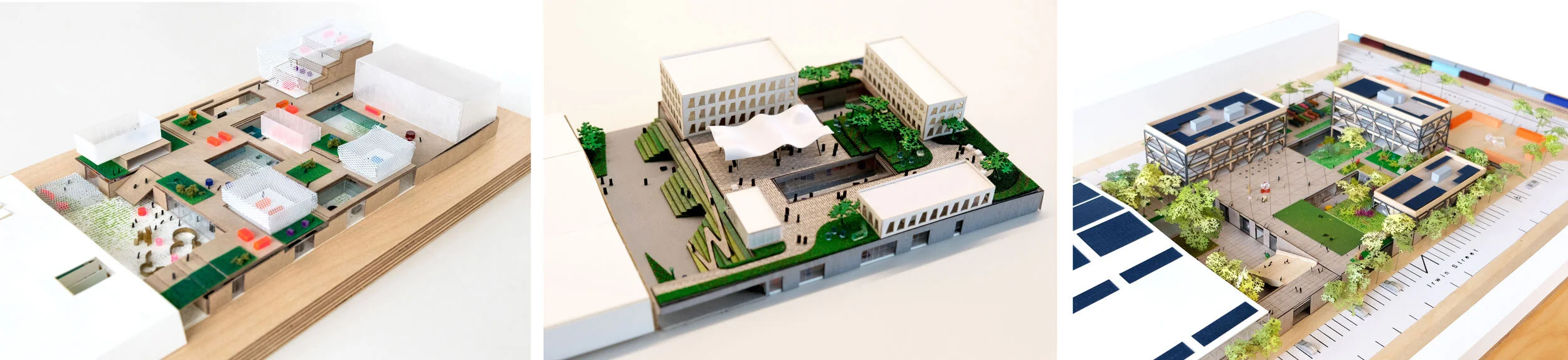 A progression of study models shows the evolution of the Double Ground design.