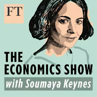 Cover image for 'The Economics Show with Soumaya Keynes' featuring a stylized portrait of a woman with dark hair against a light background, and the FT logo.