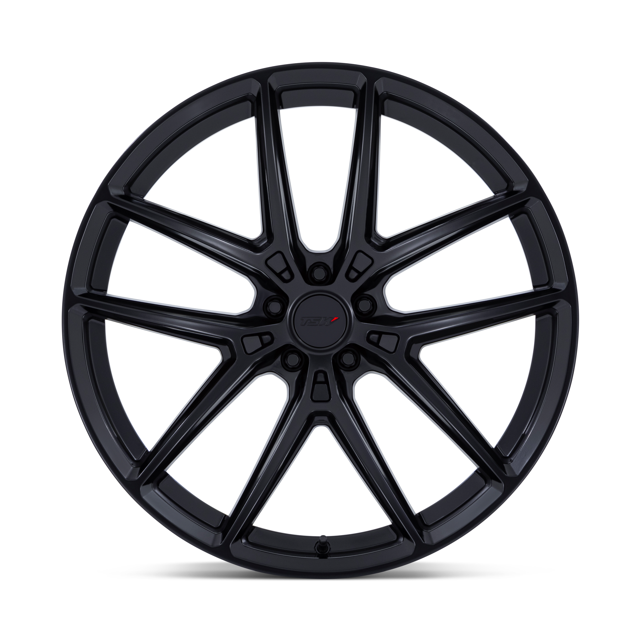 Black alloy car wheel with multi-spoke design.