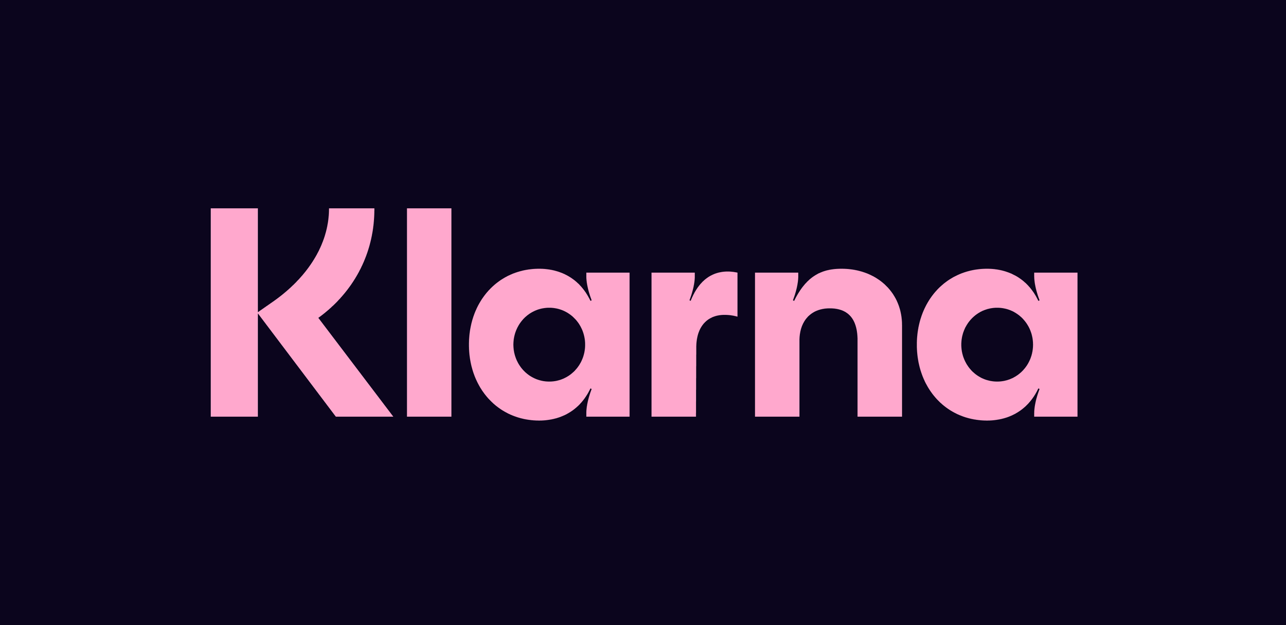 Pink text spelling 'Klarna' on a dark background.