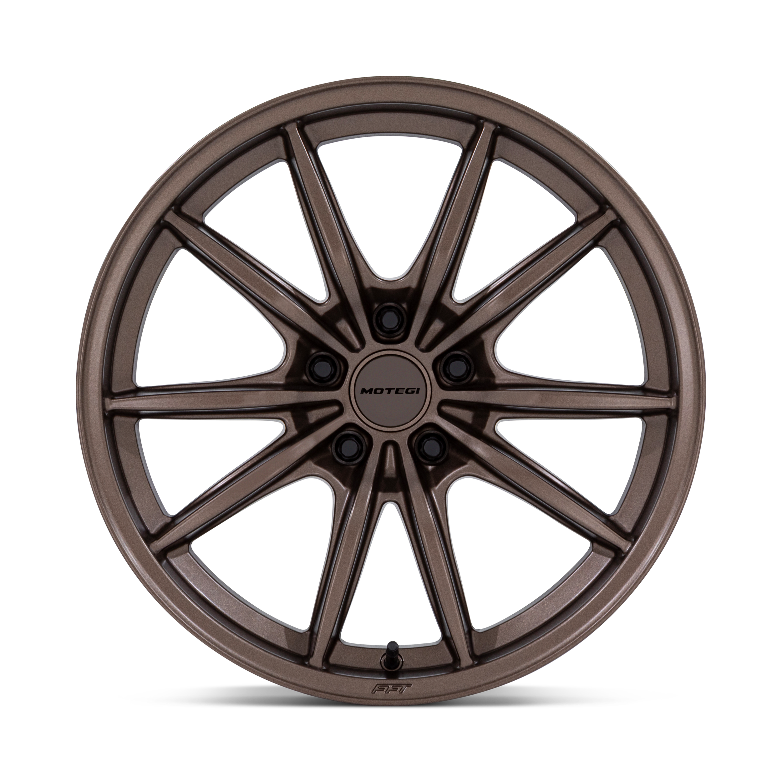 A bronze-colored alloy wheel rim with ten spokes and the word 'MOTEGI' on the center cap.