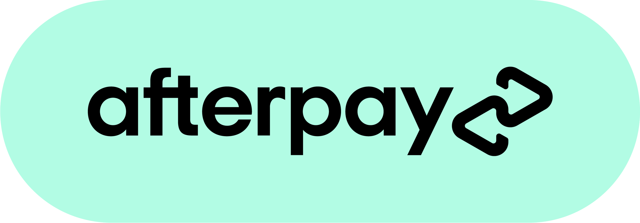 A light green oval shape with the word 'afterpay' in black lowercase letters and a stylized black arrow integrated into the letter 'y'.