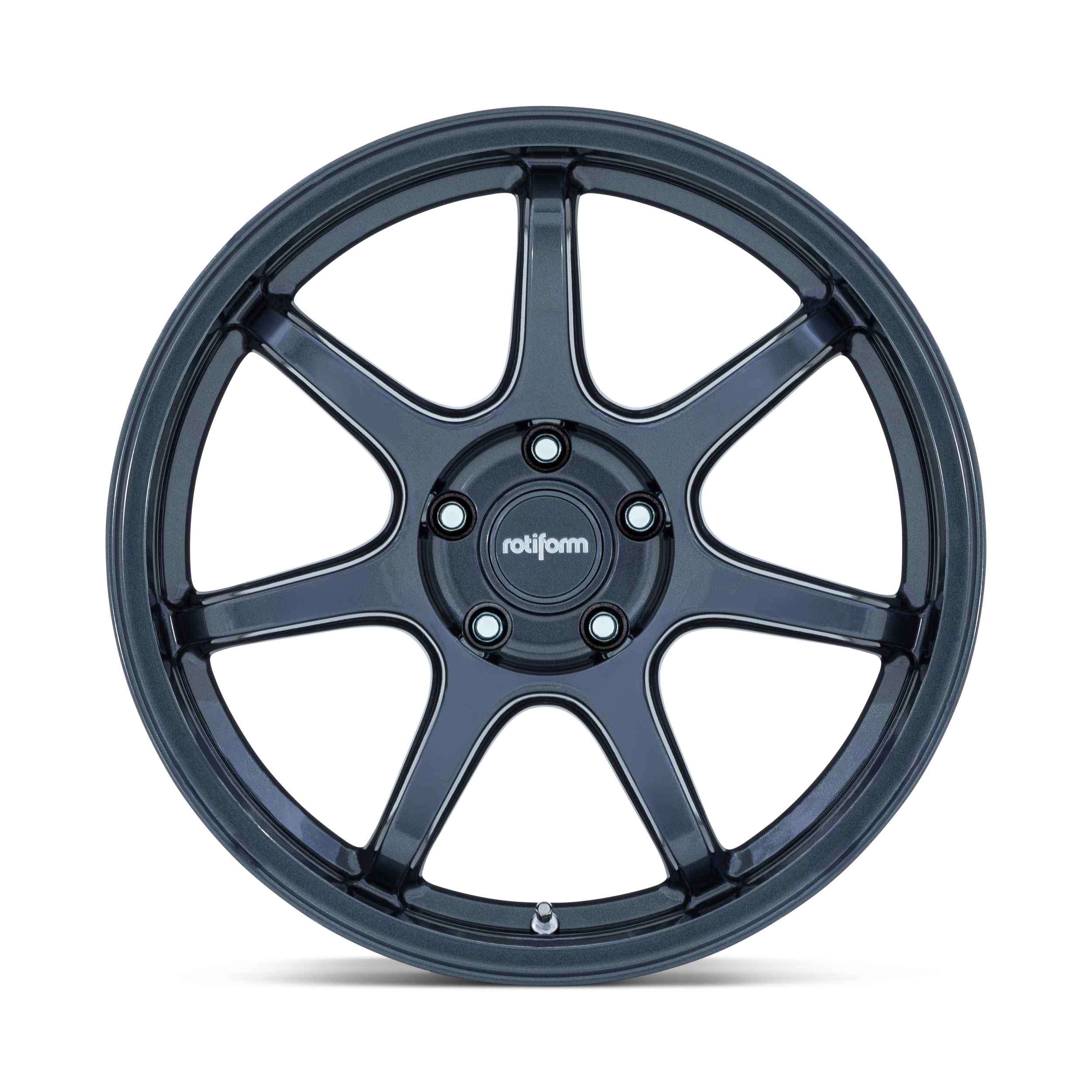 A black five-spoke car wheel rim with the brand name 'rotiform' in the center.