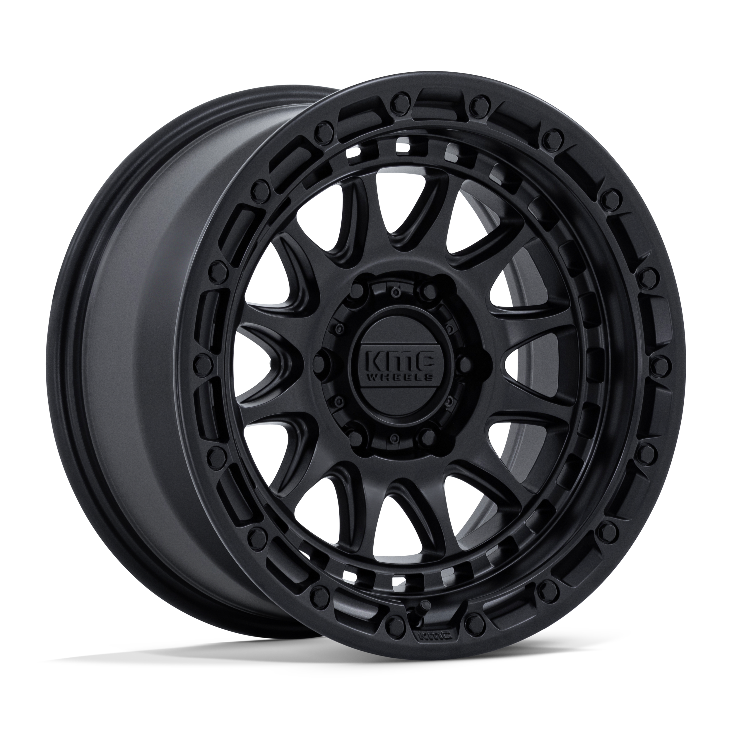 Black KMC aftermarket car wheel rim with multi-spoke design