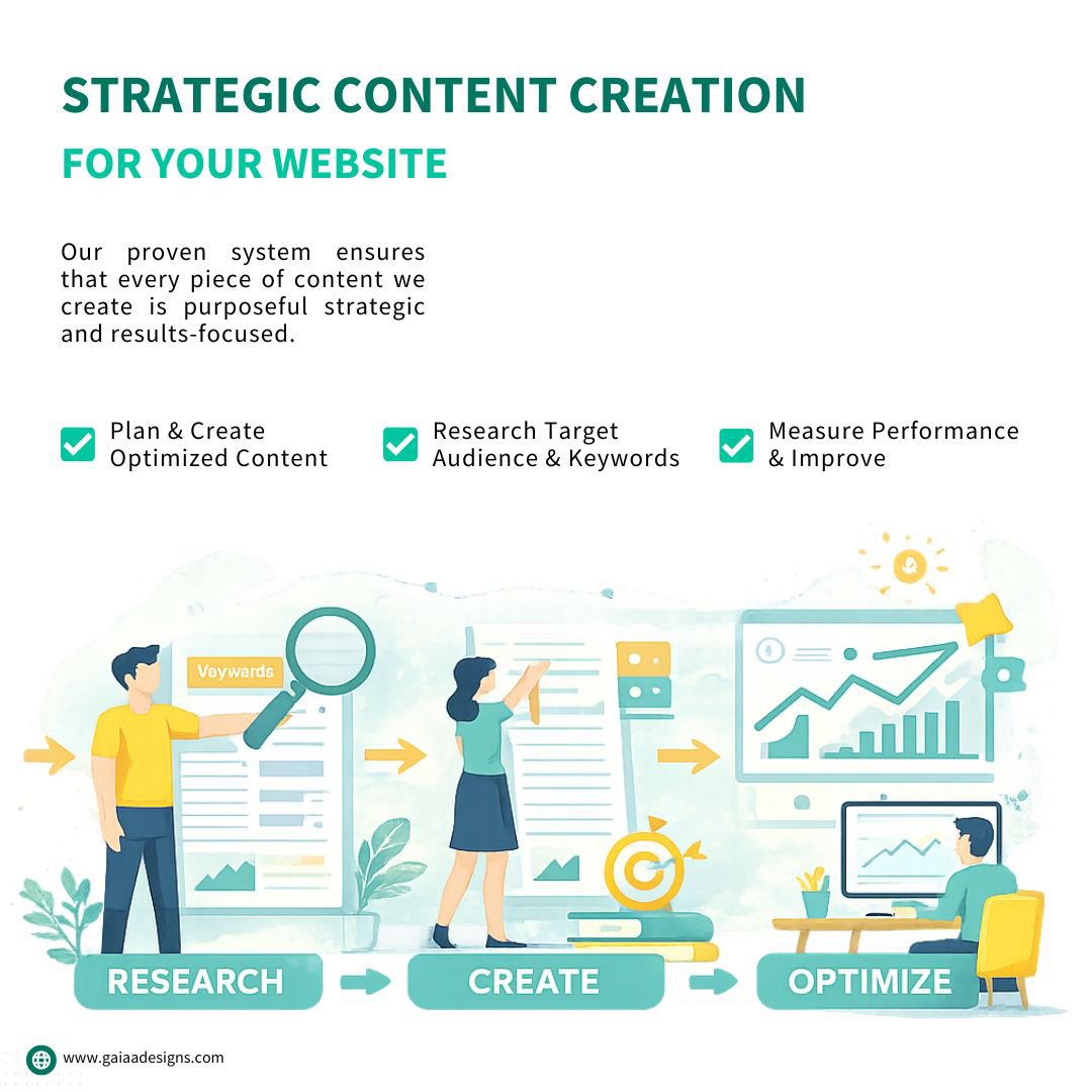 content creation process showing keyword research, content writing and SEO optimisation for business website growth