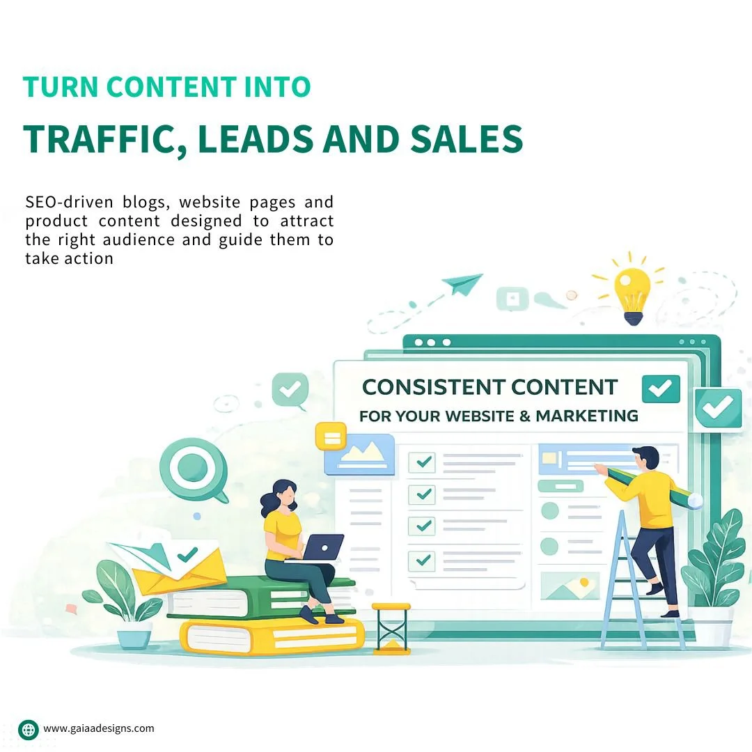 SEO content writing service designed to turn website content into traffic, leads and sales through consistent blog and marketing content