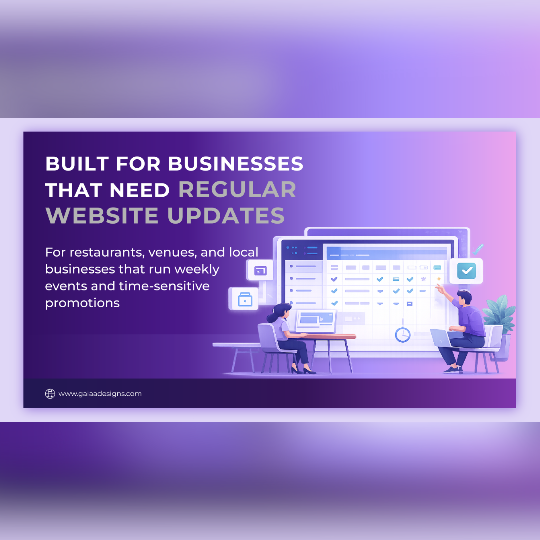 Squarespace website management service for restaurants, venues, and local businesses needing regular website updates and time-sensitive content changes