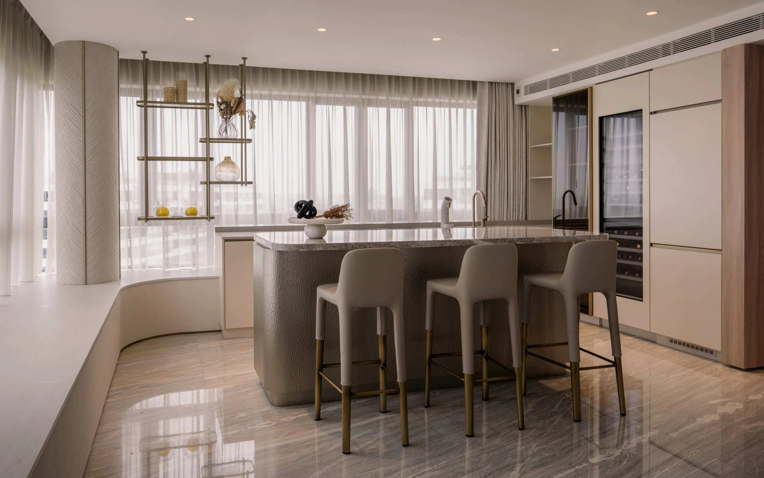 Luxury Interior Design Bar Counter Open Kitchen Designer Light Tones Feminine