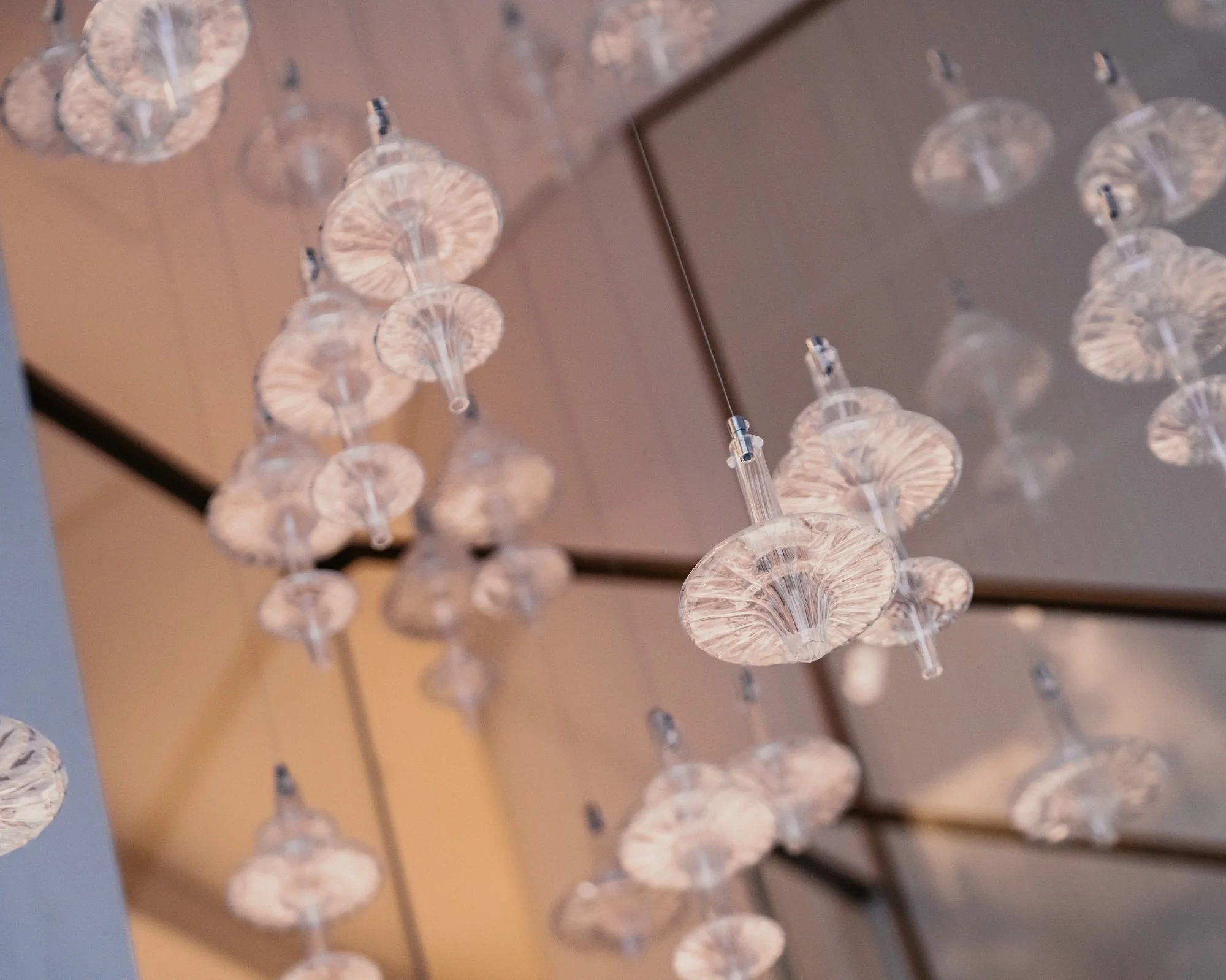 Close up of glass pieces from the chandelier