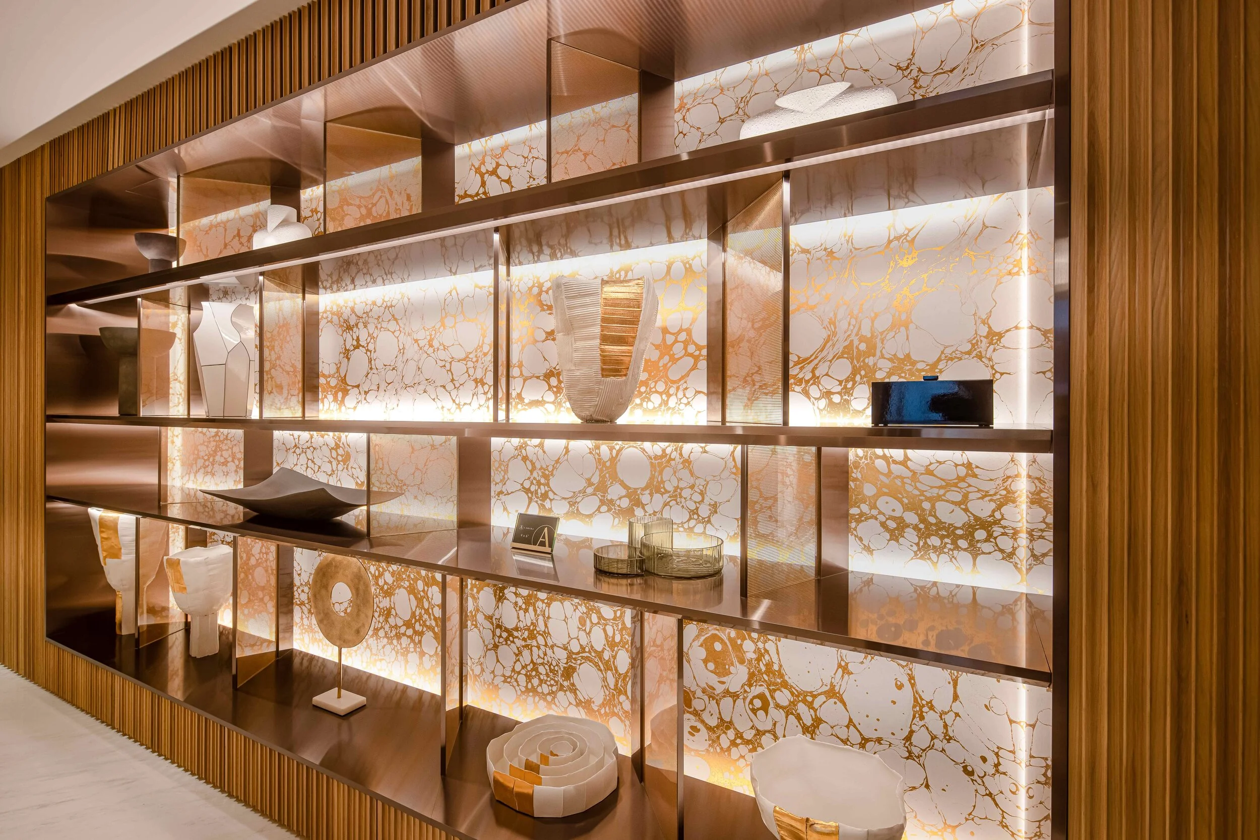 display shelf of decor and artwork