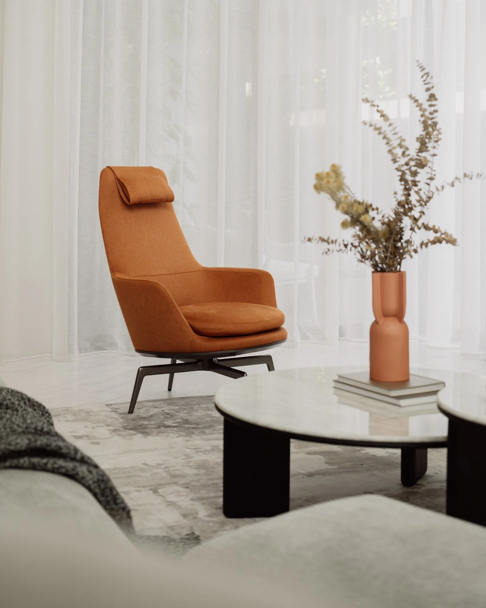 Pop of orange armchair