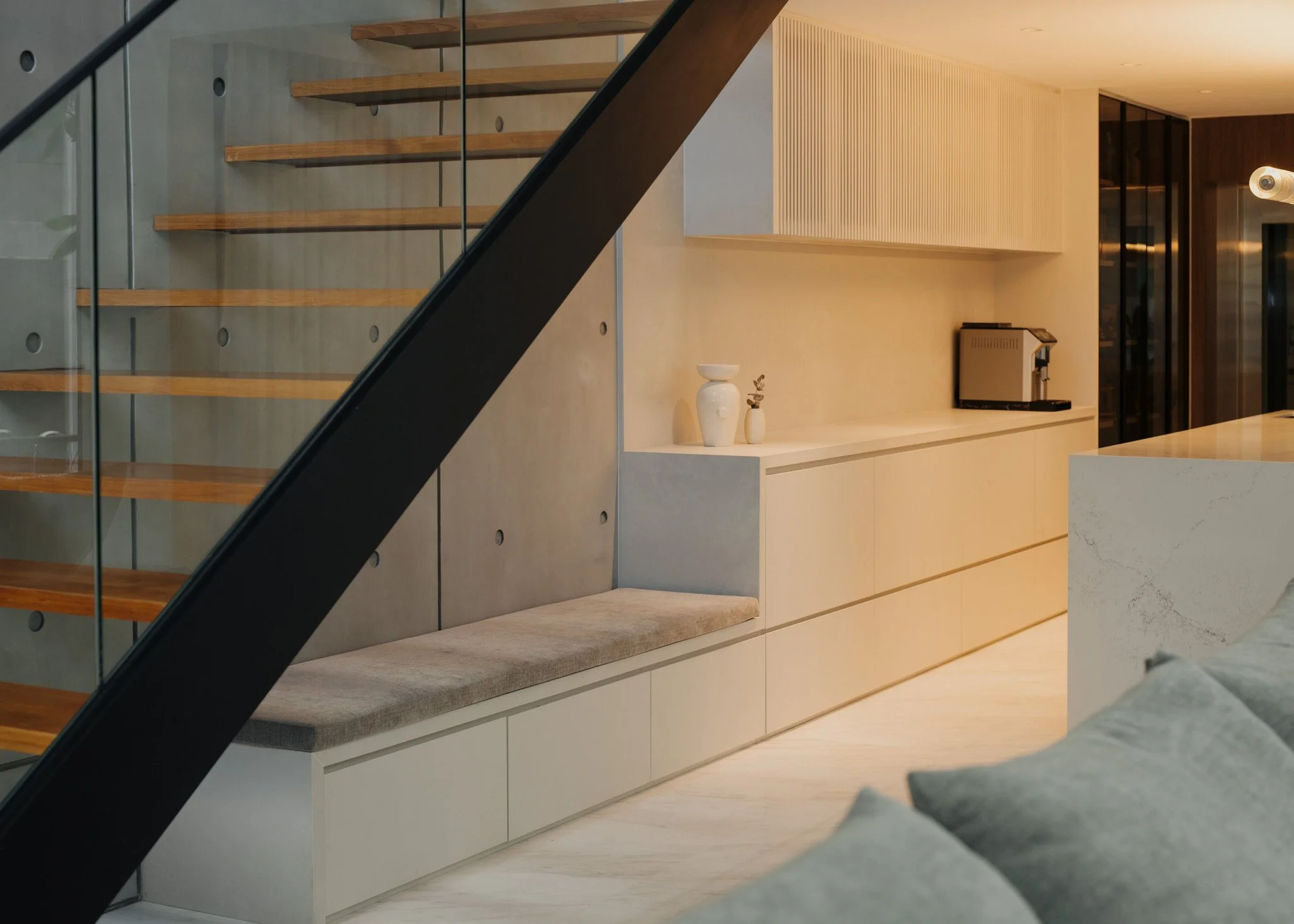 Storage and seating under the stairs