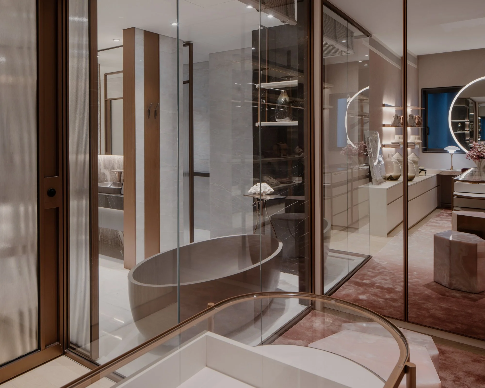 View of the master bathroom from the wardrobe