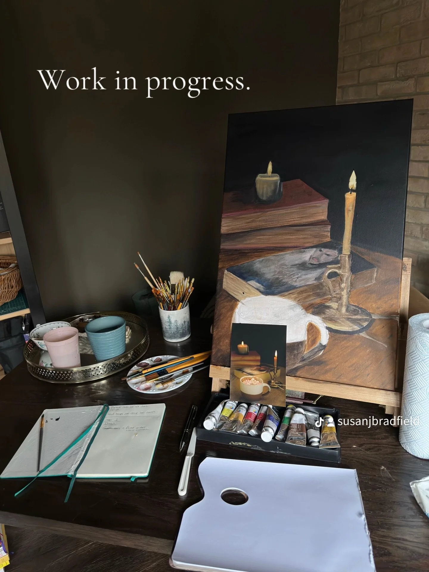 I have been inspired by so many social media artists sharing their work of late that I decided to share that I too am having a go.

This is very much work in progress.

I am a complete beginner and this is only my second painting.