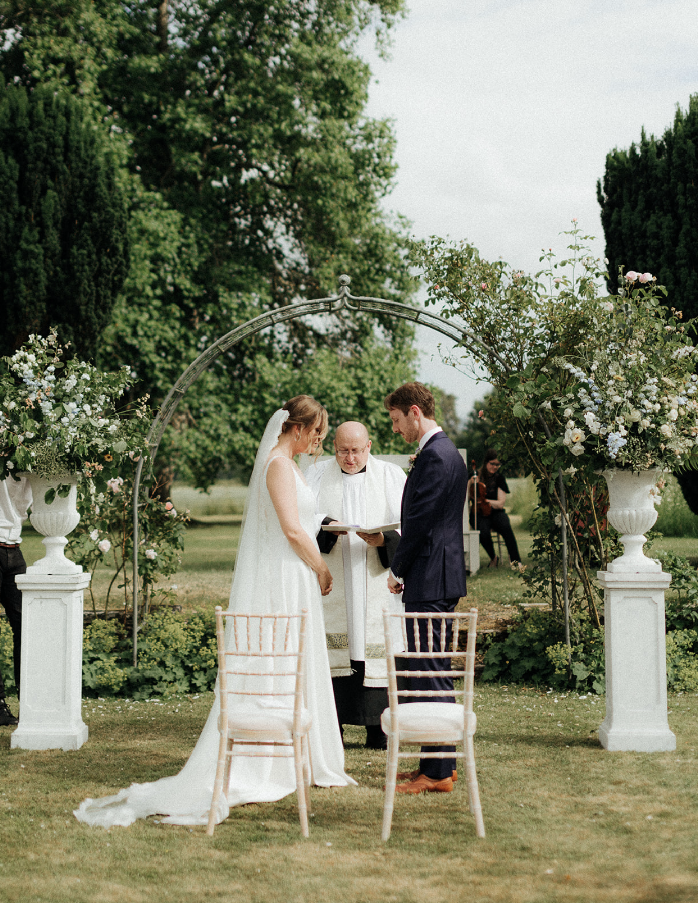 Outdoor wedding ceremony at Llangoed Hall