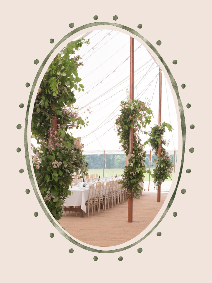 Wedding marquee flower decoration at Penrice estate wedding, Gower