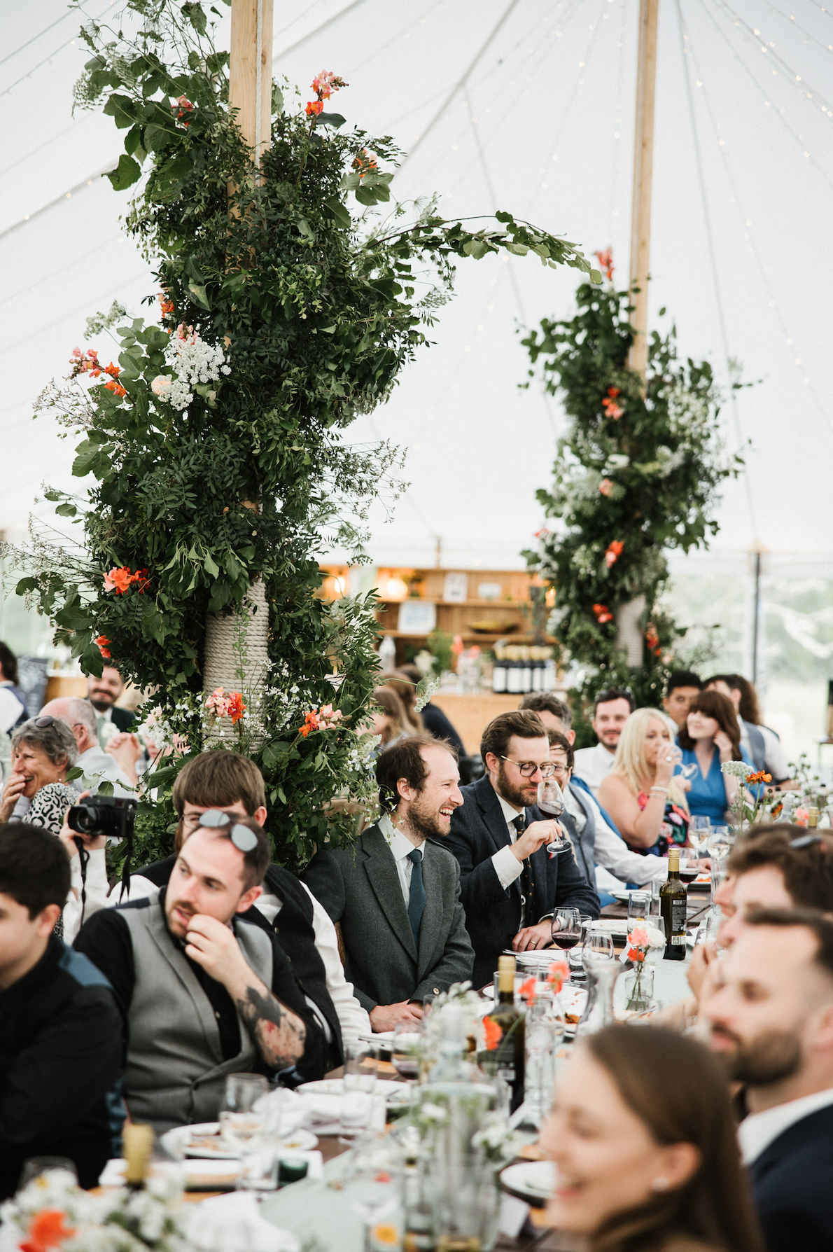 Wedding marquee flower decoration at Penrice estate, Gower