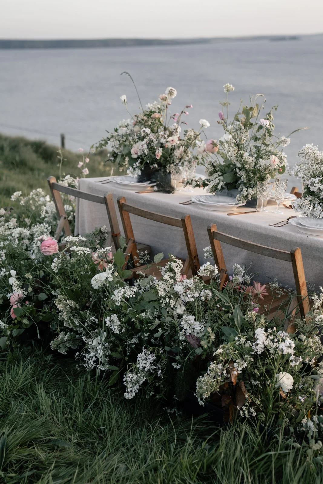 Flowers decorating a wedding table at Nolton Coast