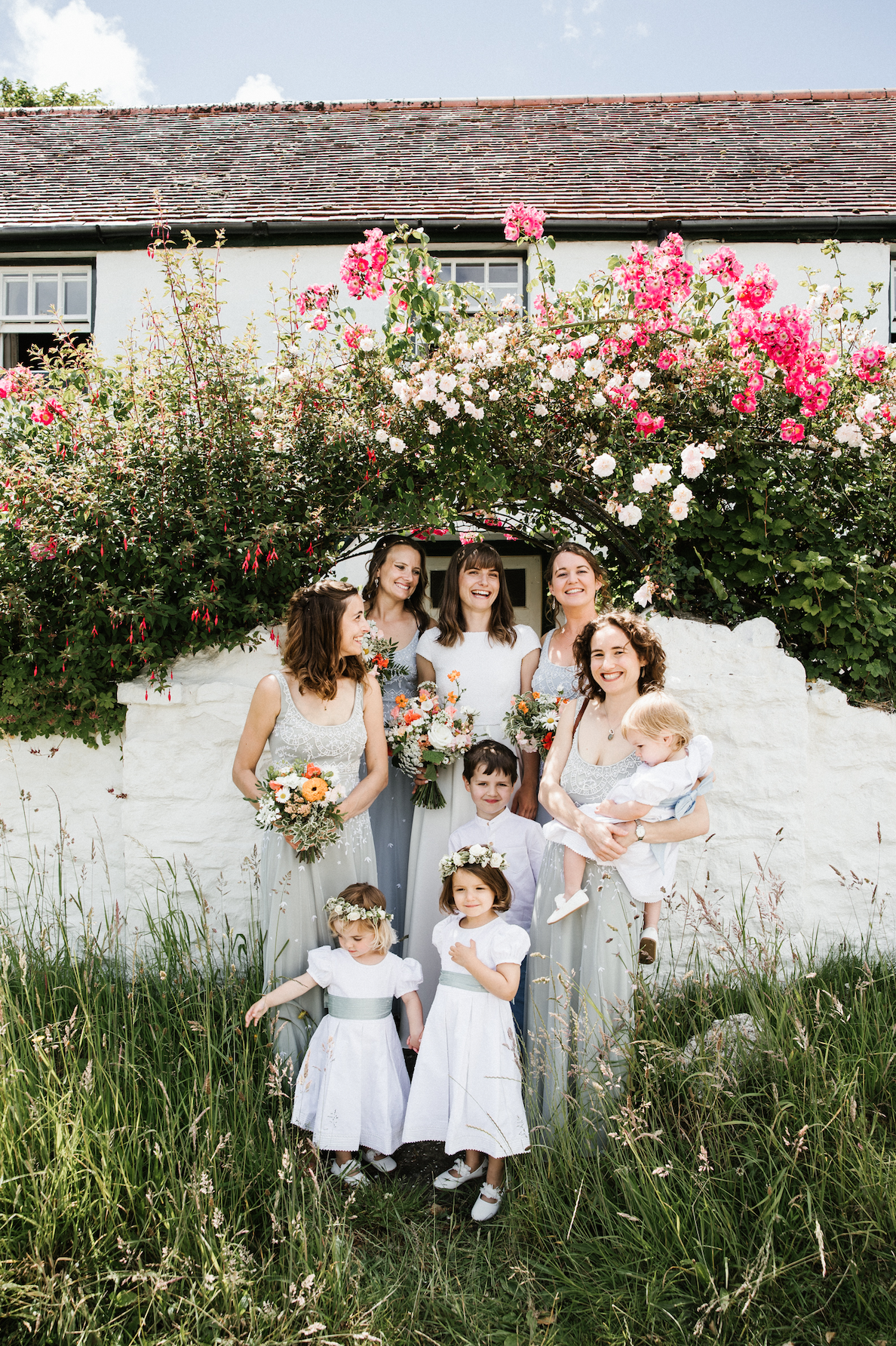 Bride and bridesmaids at Pnerice castle estate wedding, Gower, Swansea