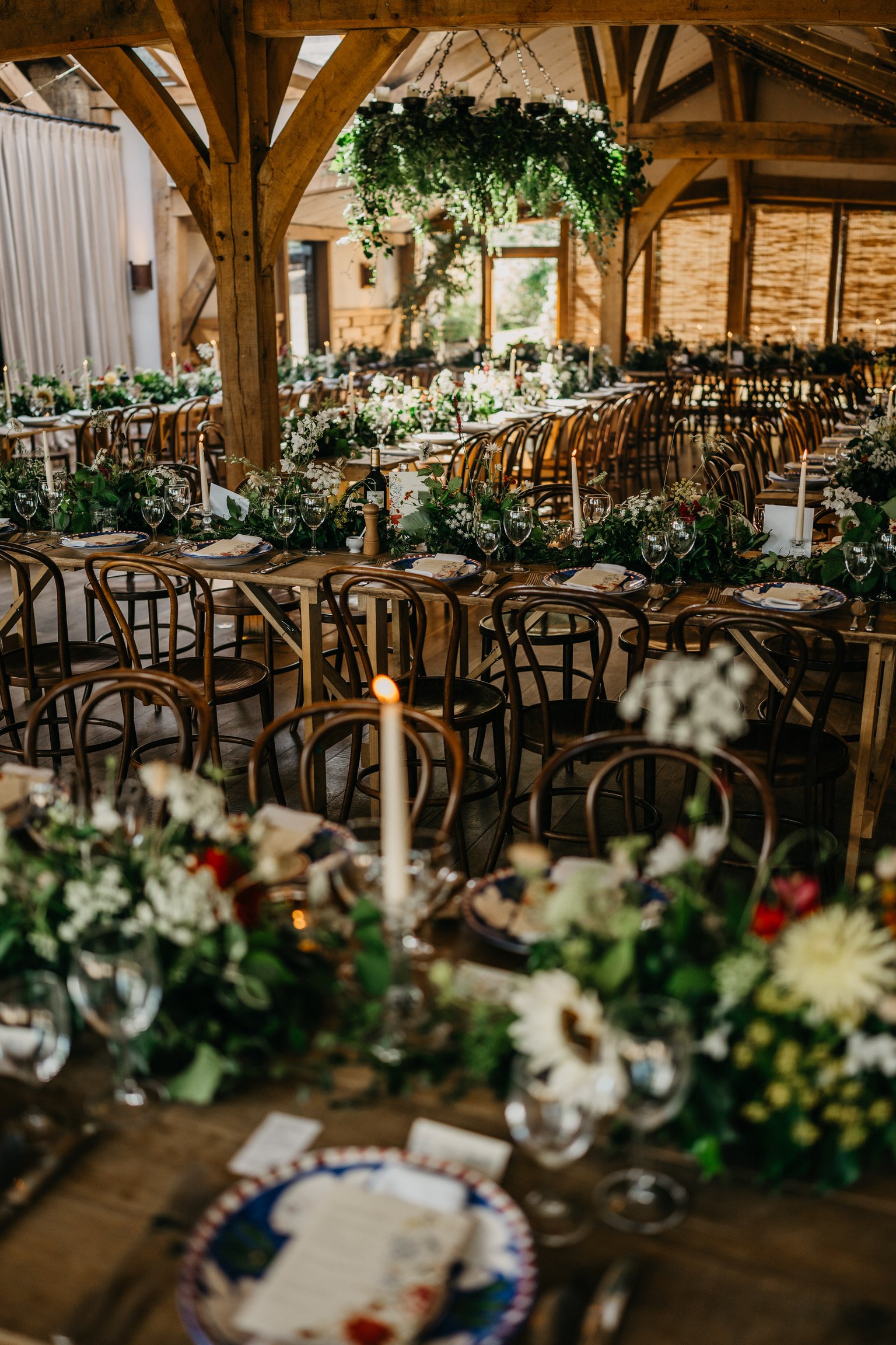 Wedding reception decor at Cripps Barn, Cotswolds