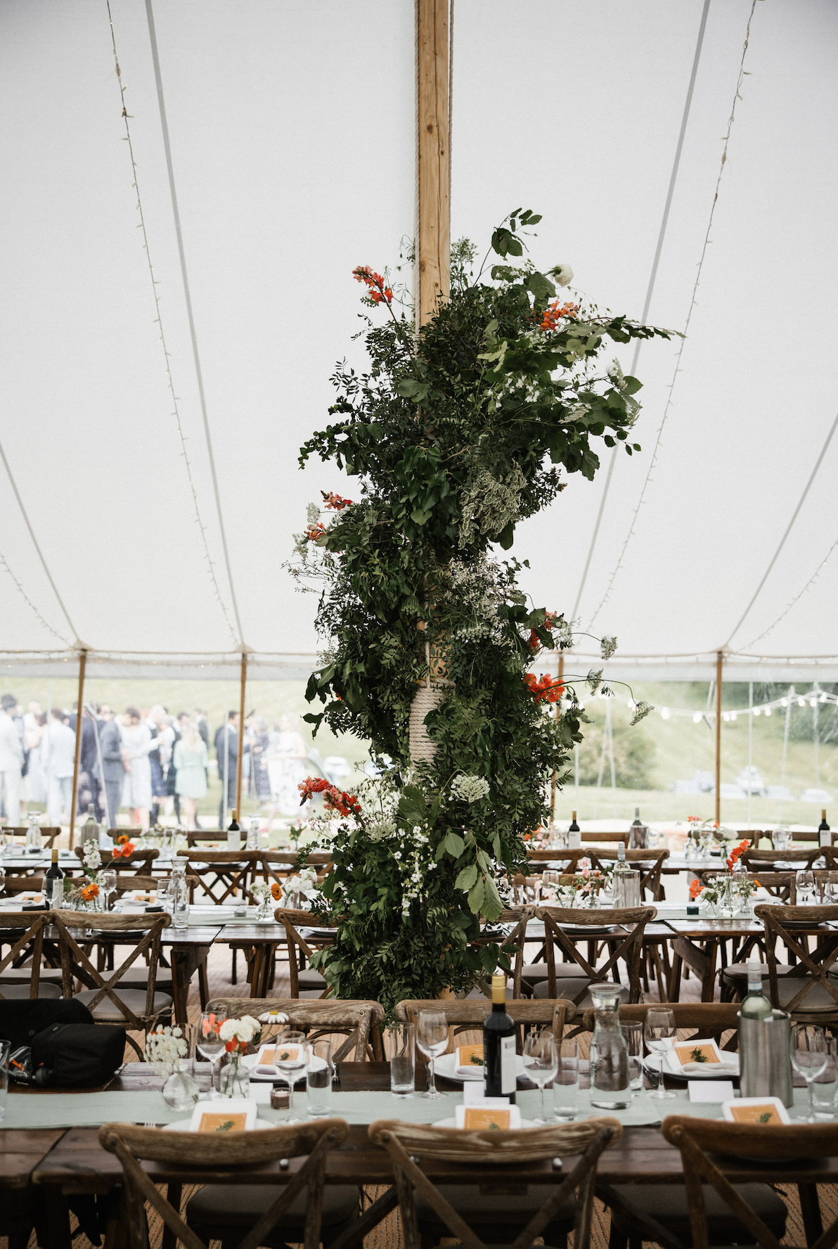 County marquees decorated with flowers for wedding