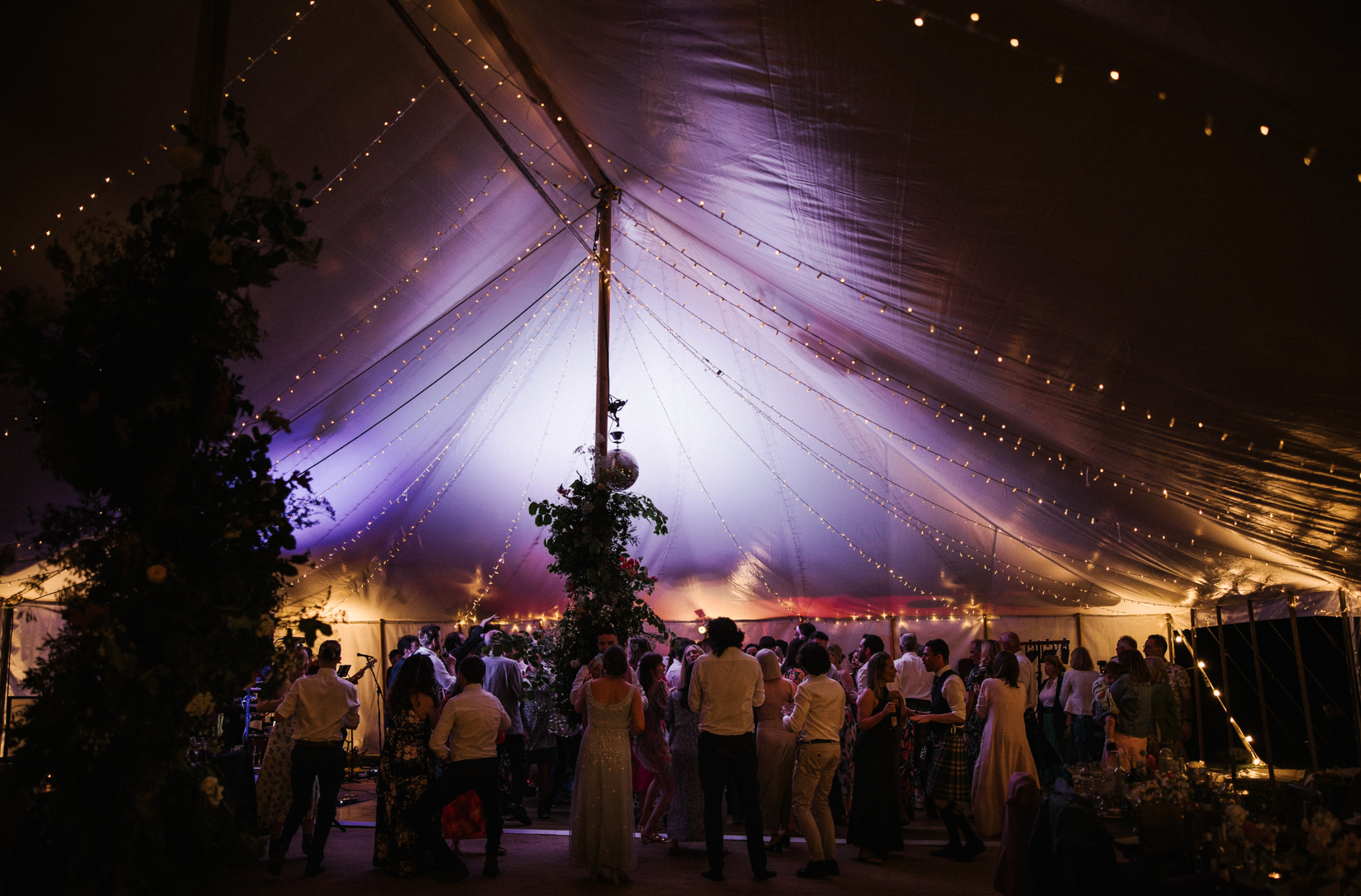 Marquee decorated for wedding reception