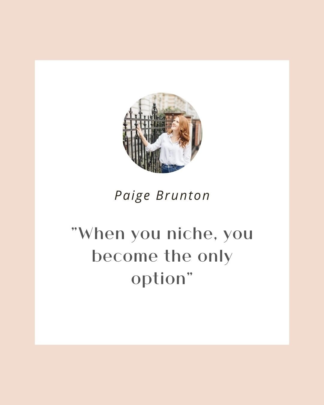 &quot;When you niche, you become the only option&quot;. This quote from @paigebrunton really resonated with me from today's bootcamp. ⁠
⁠
I've heard so often to niche down, niche down but Paige spoke about how to niche down in really practical ways. 