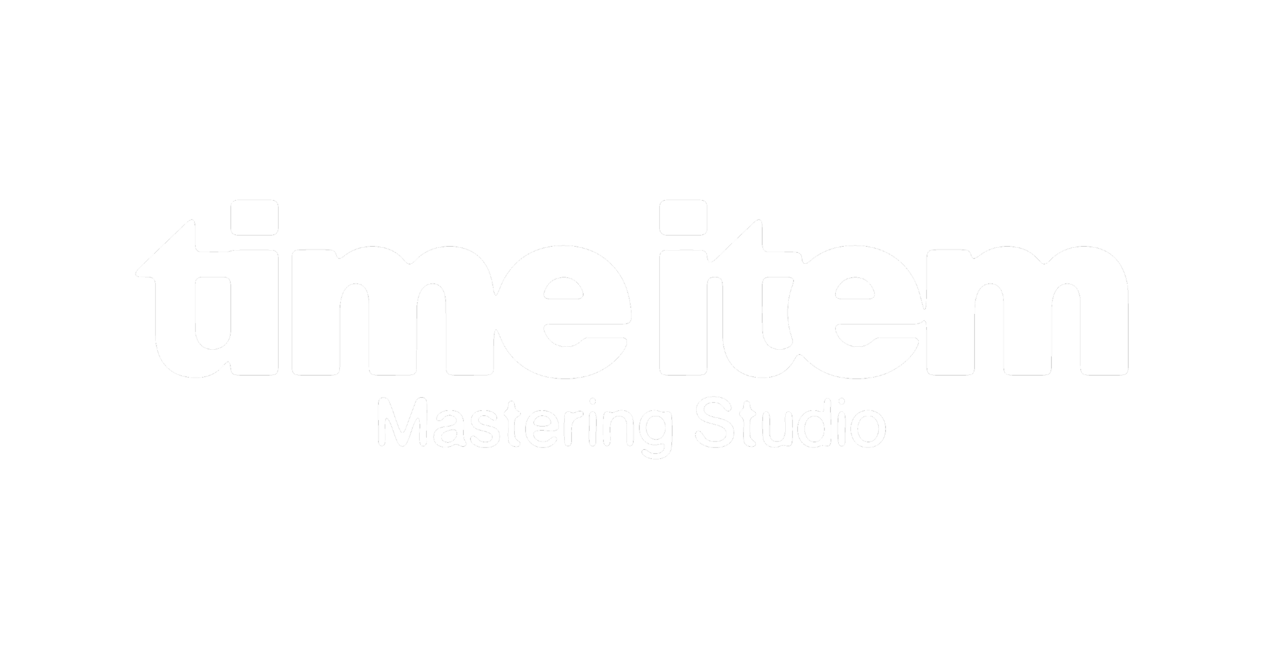 Logo with the text 'time item Mastering Studio' in white letters on a black background.