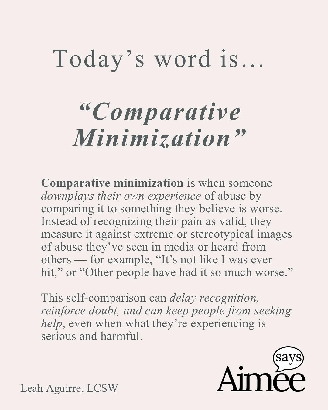 So many survivors struggle with comparative minimization &mdash; the tendency to downplay your own pain because someone else &ldquo;had it worse.&rdquo;
⠀
You might tell yourself things like:
✨ &ldquo;It&rsquo;s not like I was ever hit.&rdquo;
✨ &ldq