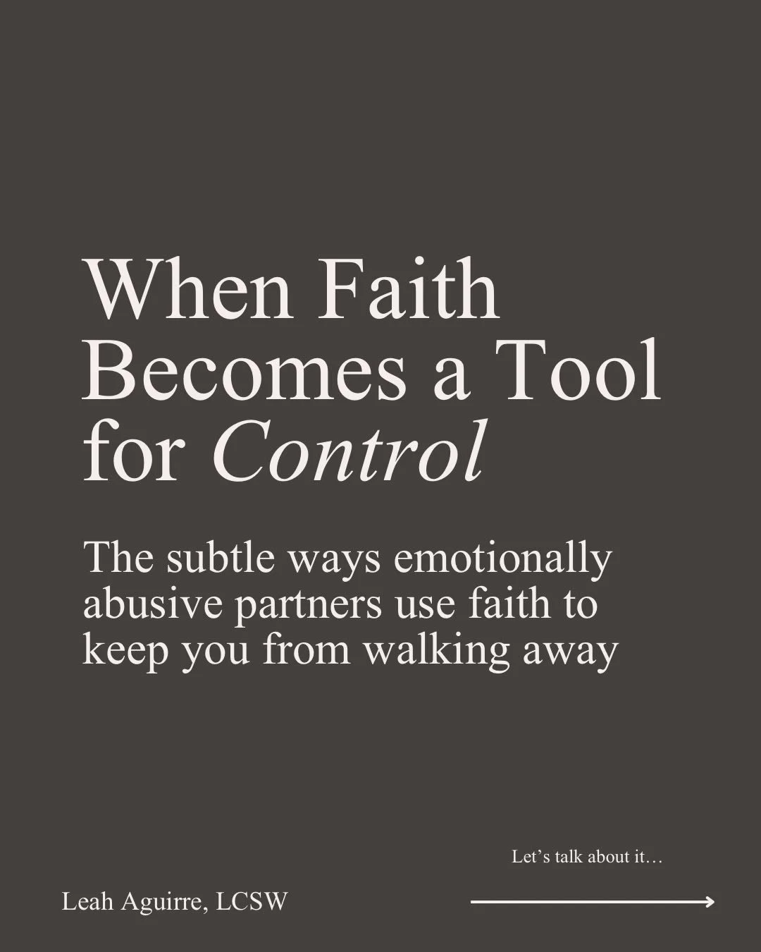 So many survivors stay longer than they want to because spiritual beliefs or religious teachings were used to keep them quiet, compliant, or stuck.

But faith was never meant to be a tool of control.

A loving God does not require you to suffer, stay