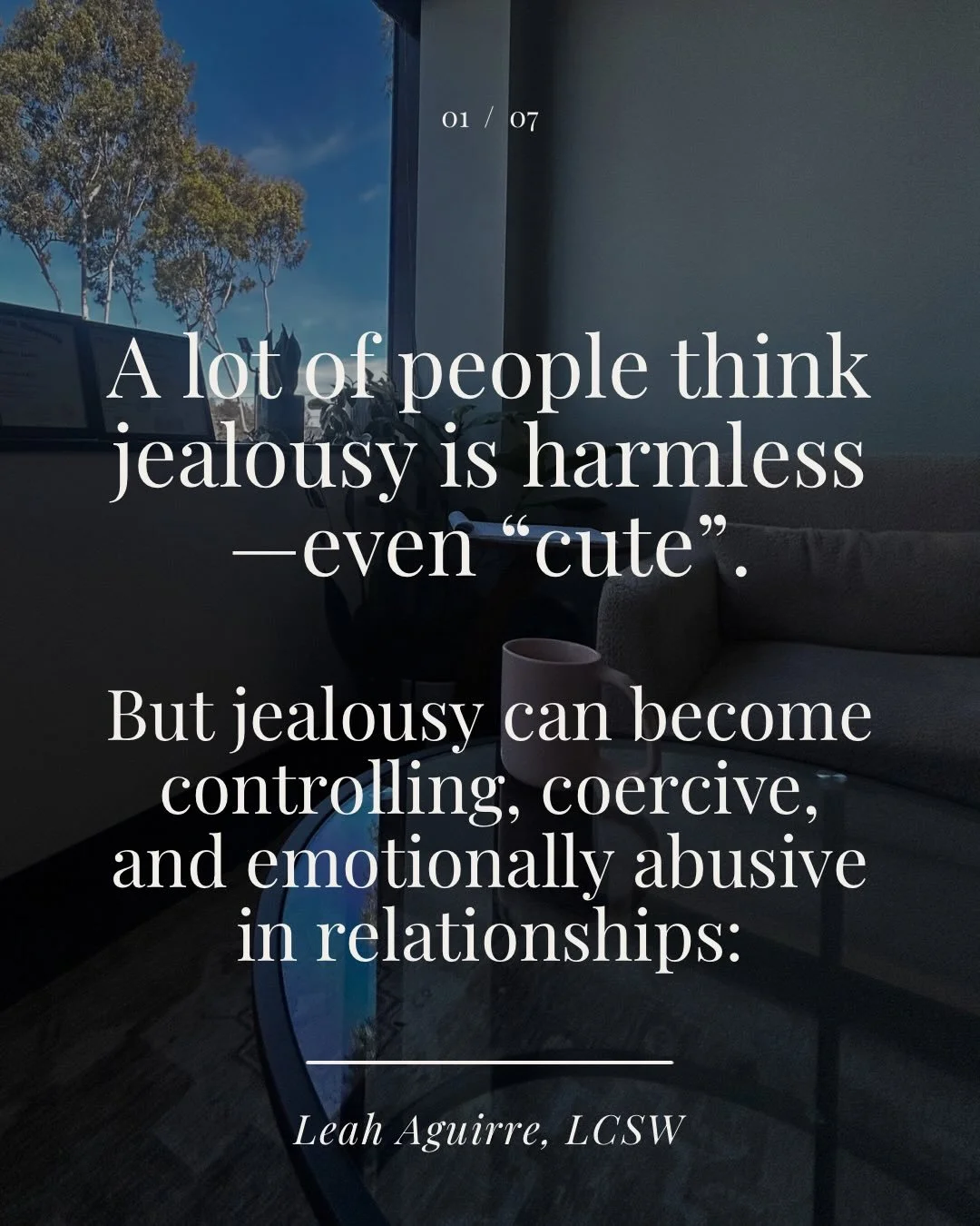 A lot of people see jealousy as harmless and even confuse jealousy with love.

But jealousy is not proof of love &mdash; especially when it becomes controlling, possessive, invasive, or emotionally abusive.

Emotionally safe partners own their jealou