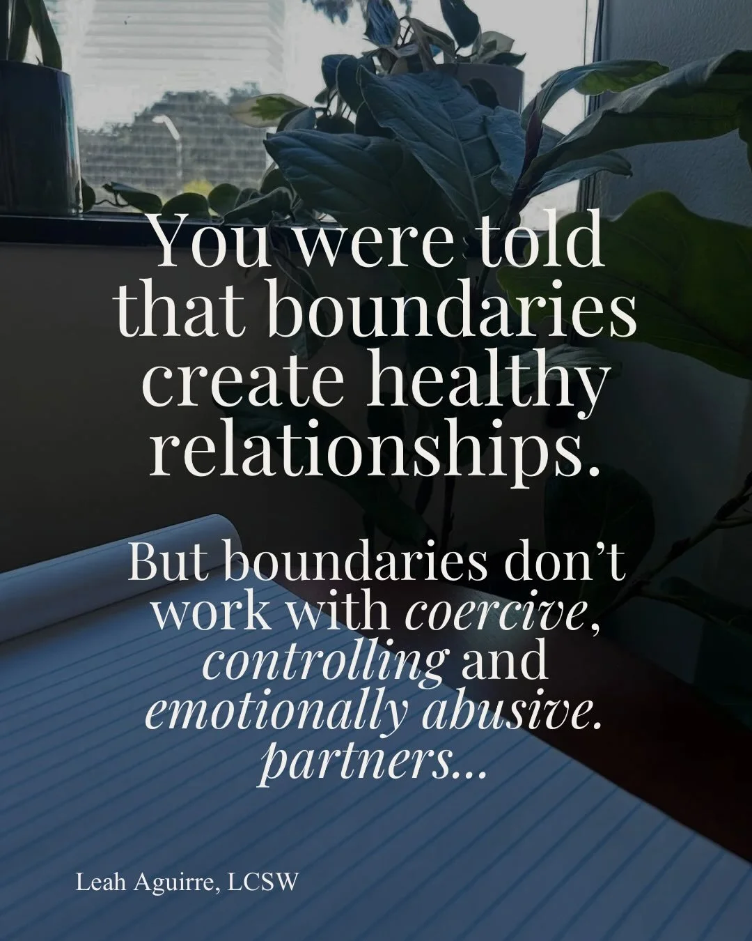 PSA: normal relationship advice doesn&rsquo;t &ldquo;work&rdquo; with an emotionally abusive partner. 

Boundaries don&rsquo;t work.
&ldquo;I&rdquo; statements don&rsquo;t work.
Being &ldquo;soft&rdquo; doesn&rsquo;t work.

I say this because so many