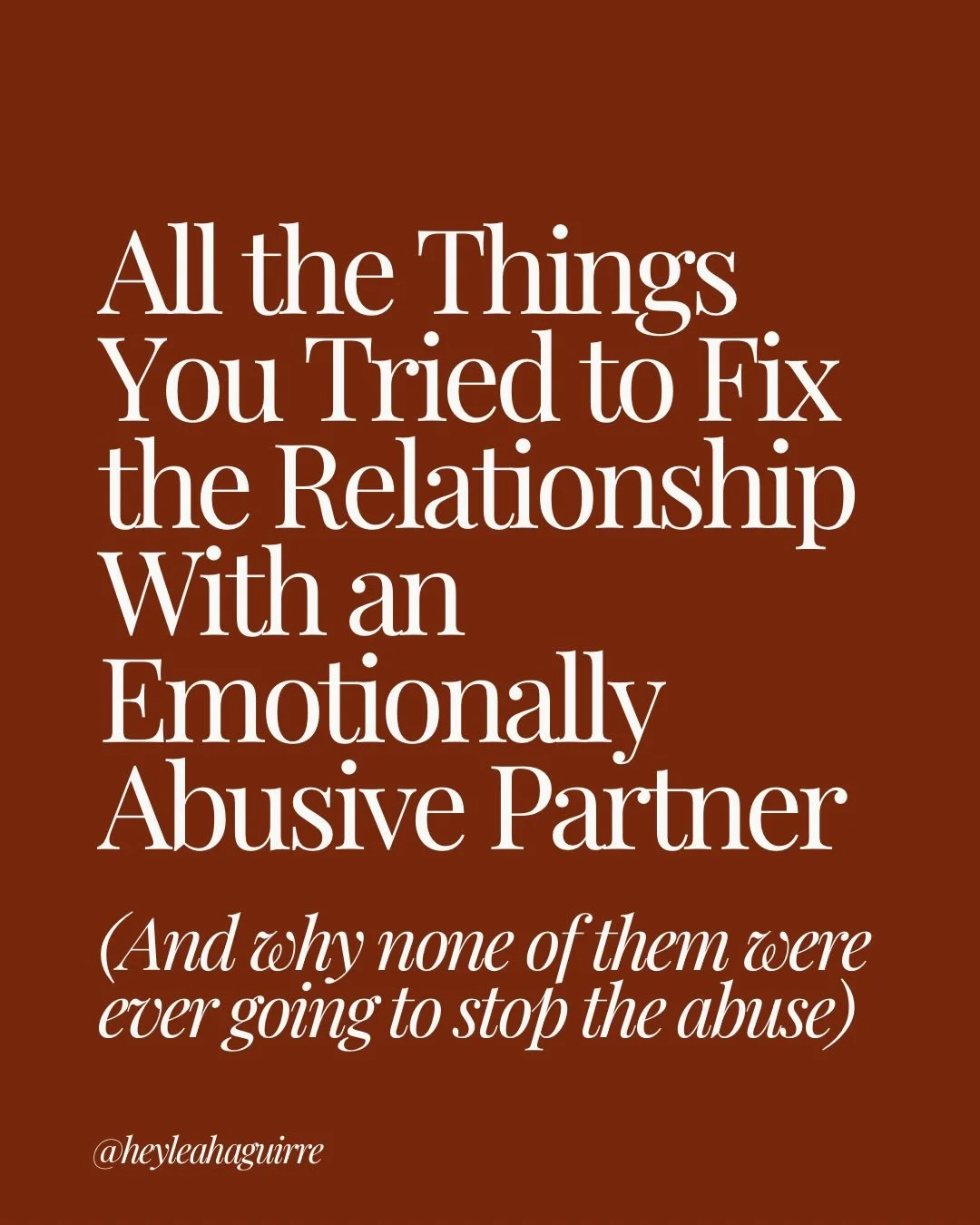 You tried everything to &ldquo;fix&rdquo; the relationship: 

✔️The date nights.
✔️The therapy sessions.
✔️The endless conversations.
✔️The books, podcasts, and articles.
✔️The apologizing.
✔️The explaining.
✔️The forgiving.
✔️The shrinking yourself 