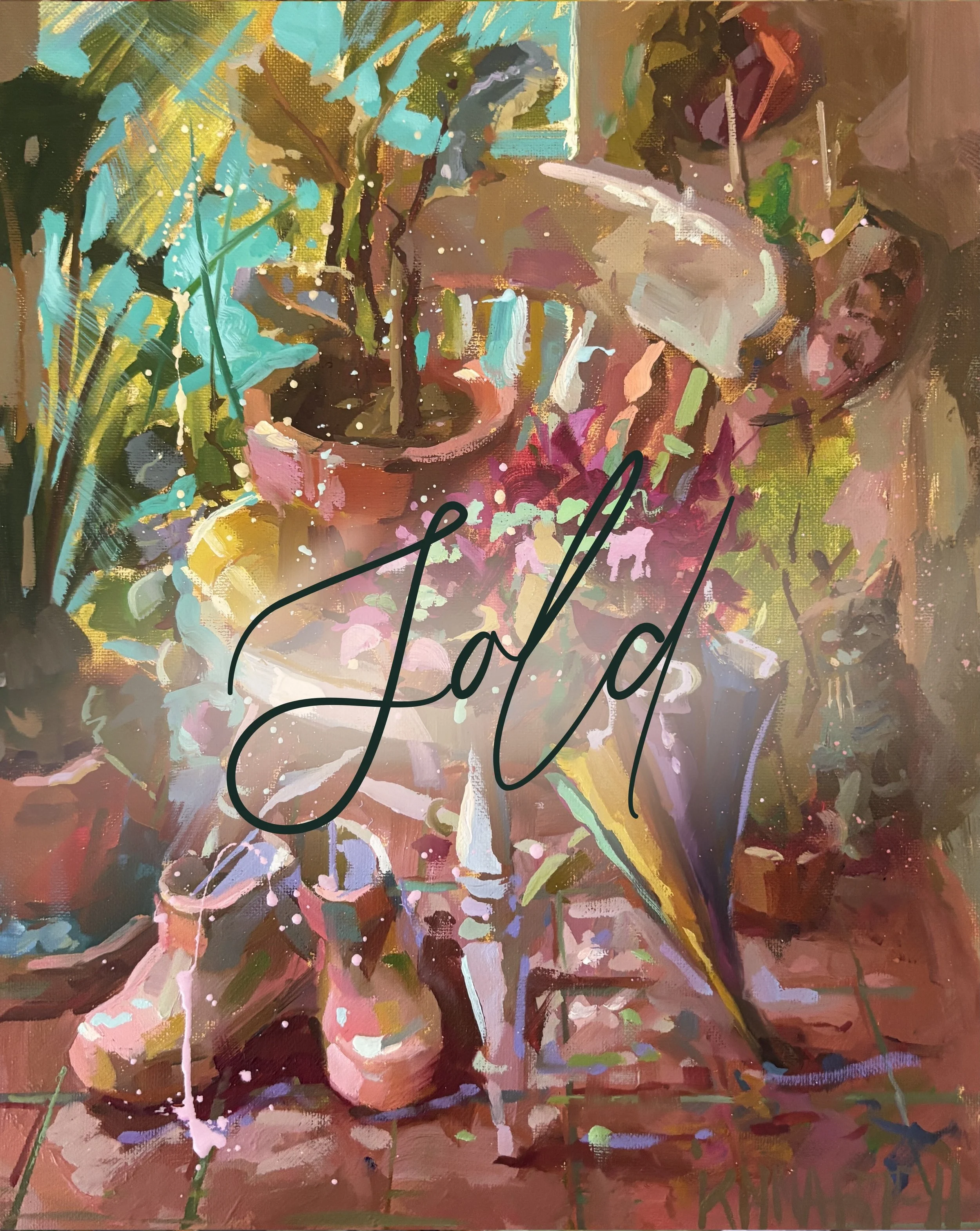 "She Plans for a Rainy Day" - 20x25cm - oil on canvas - SOLD - Art & Horse Racing Gallery