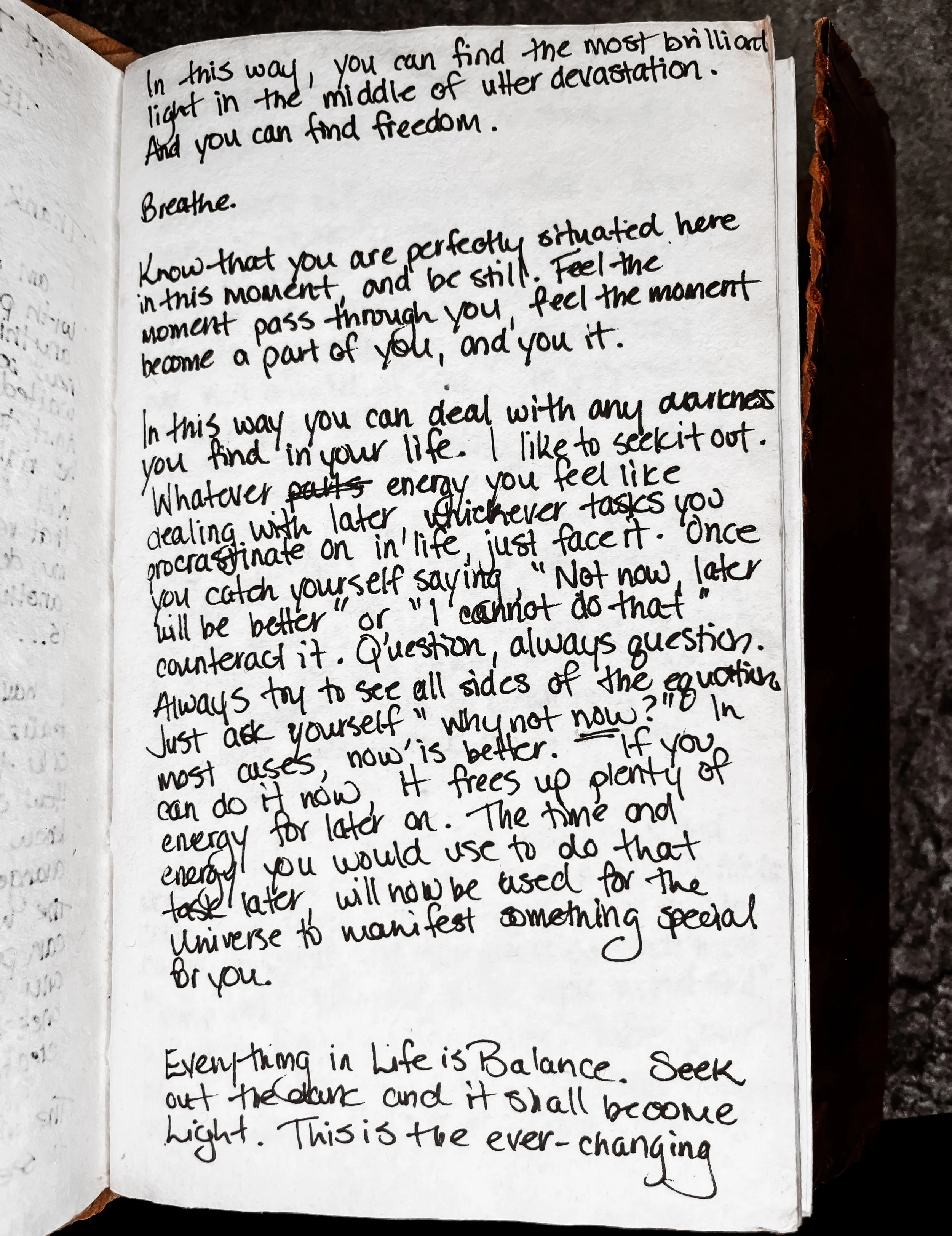 Handwritten journal page from Melissa Lynn Sharp's 2009 journals discussing life's balance.