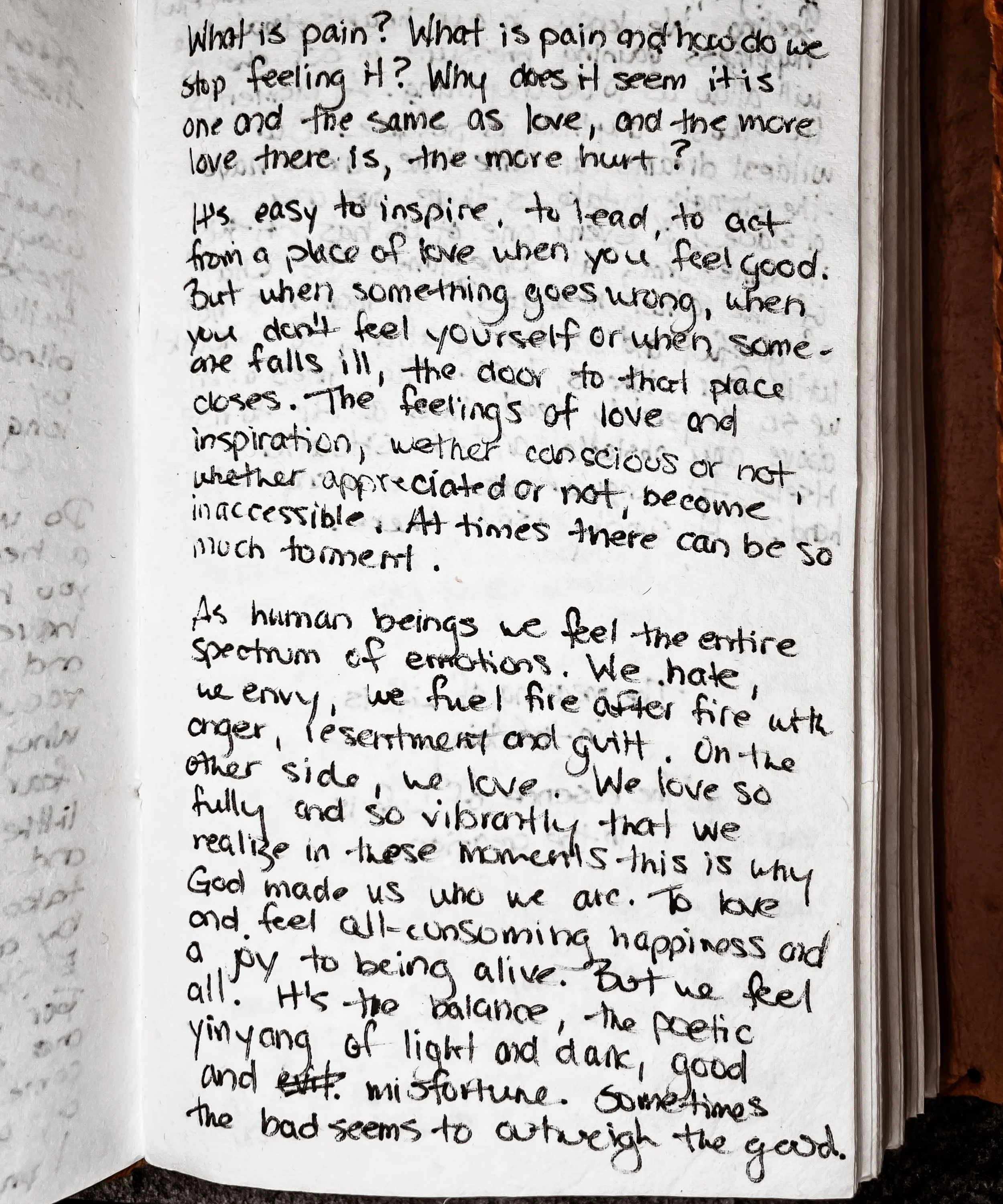 Handwritten journal page from Melissa Lynn Sharp's 2009 journals discussing the depth of human emotions.