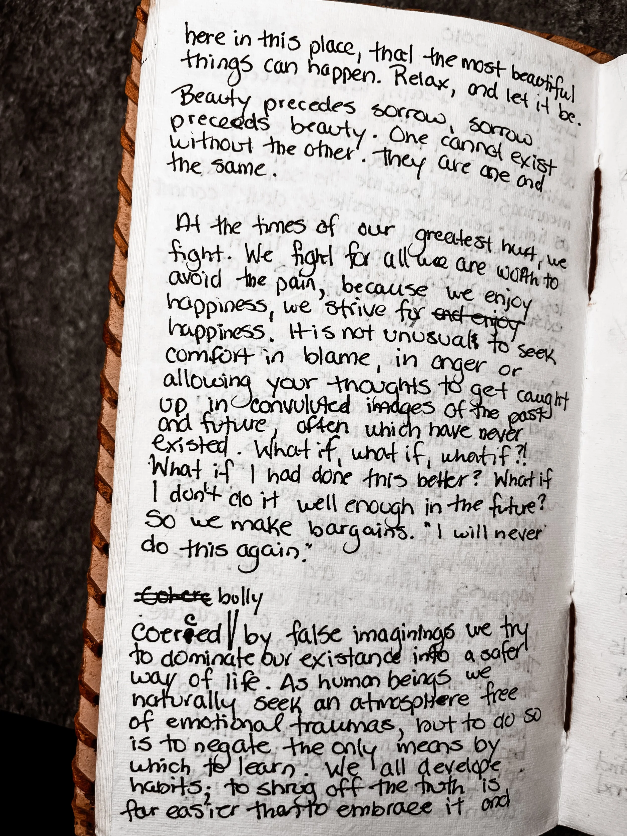 Handwritten journal page from Melissa Lynn Sharp's 2010 journals discussing facing emotions.