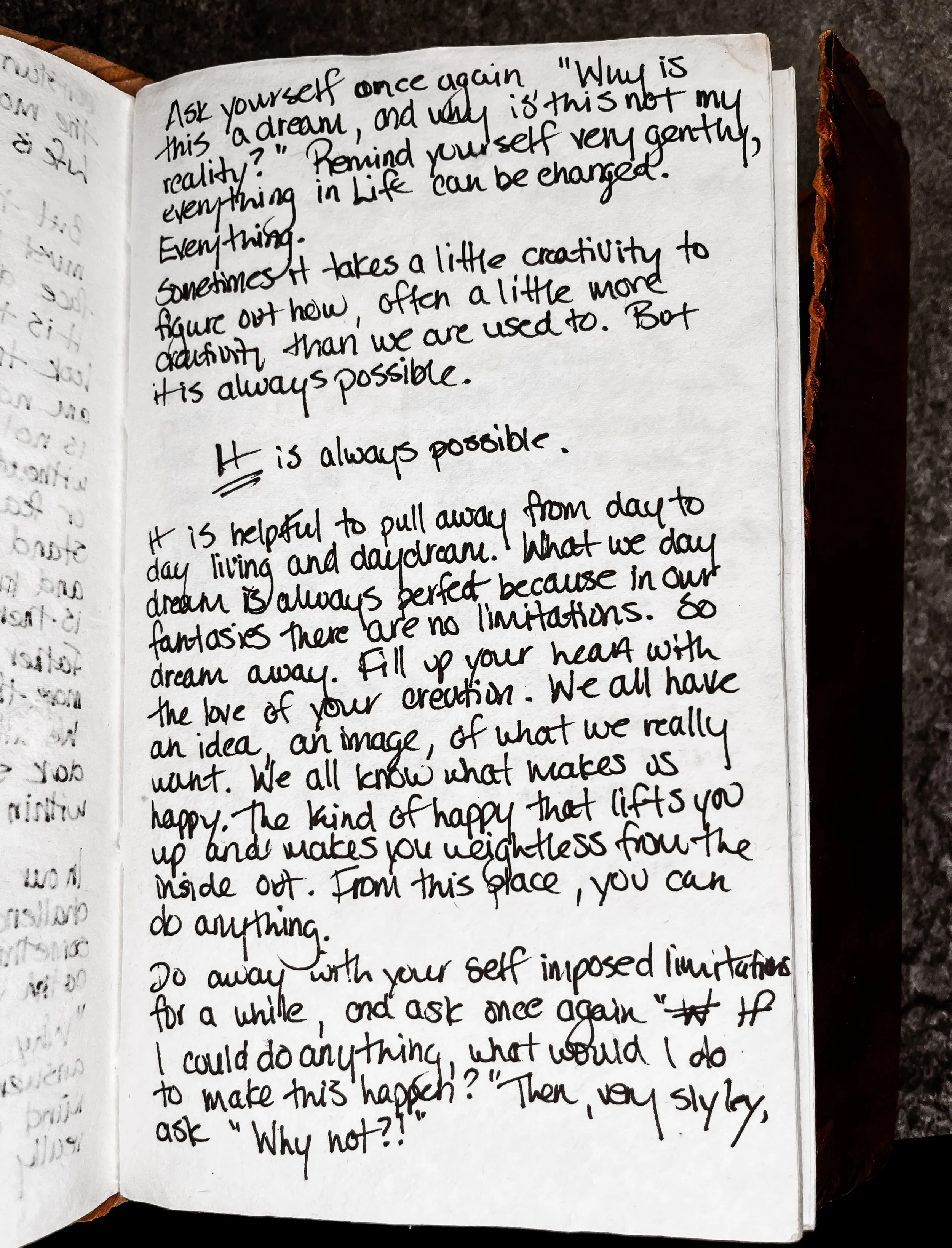 Handwritten journal page from Melissa Lynn Sharp's 2009 journals discussing limitless dreaming and creating.