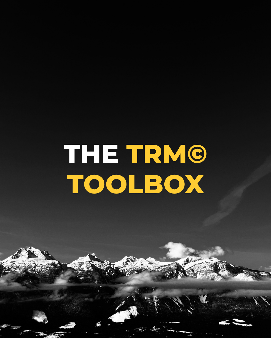 The TRM Toolbox text overlayed a black and white mountain scene.