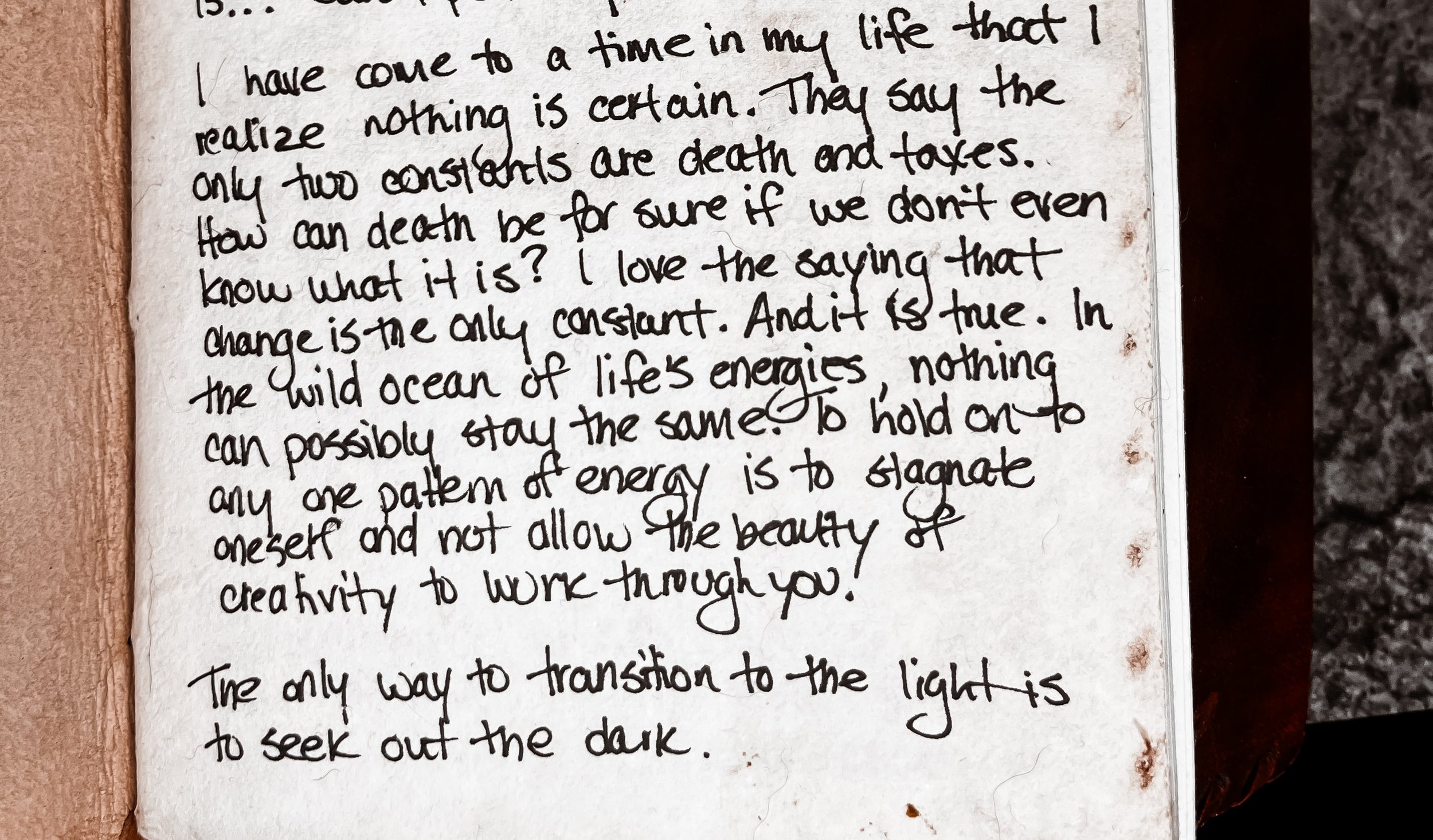 Handwritten journal page from Melissa Lynn Sharp's 2009 journals discussing life transitions.