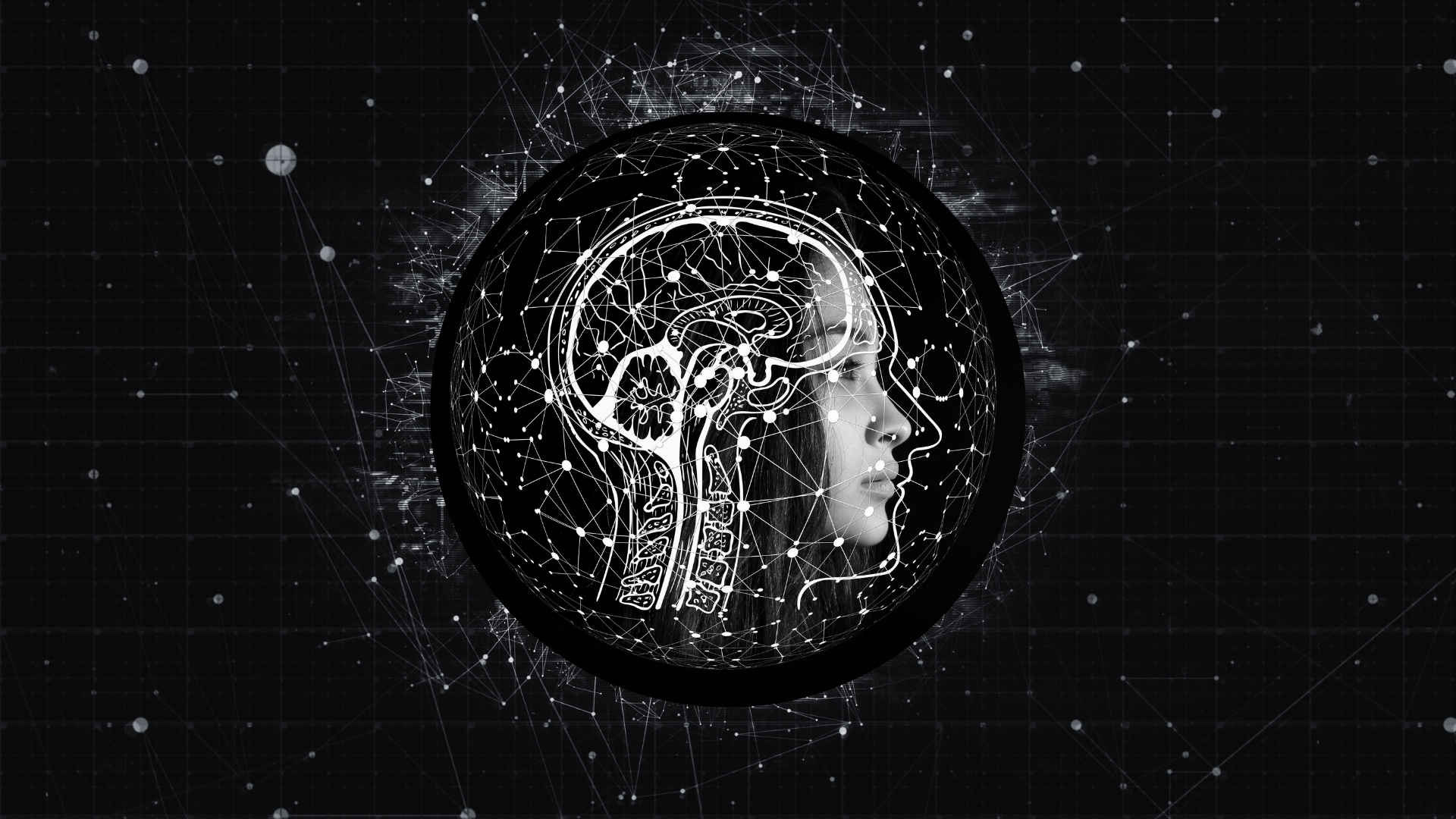 Digital illustration representing artificial intelligence, human thinking, and the relationship between AI and creativity.